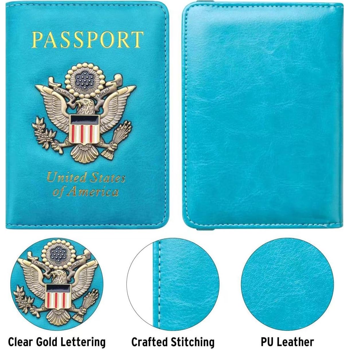Portafolios de Pasaporte RFID FACATH Azul Cielo con Sello 3D