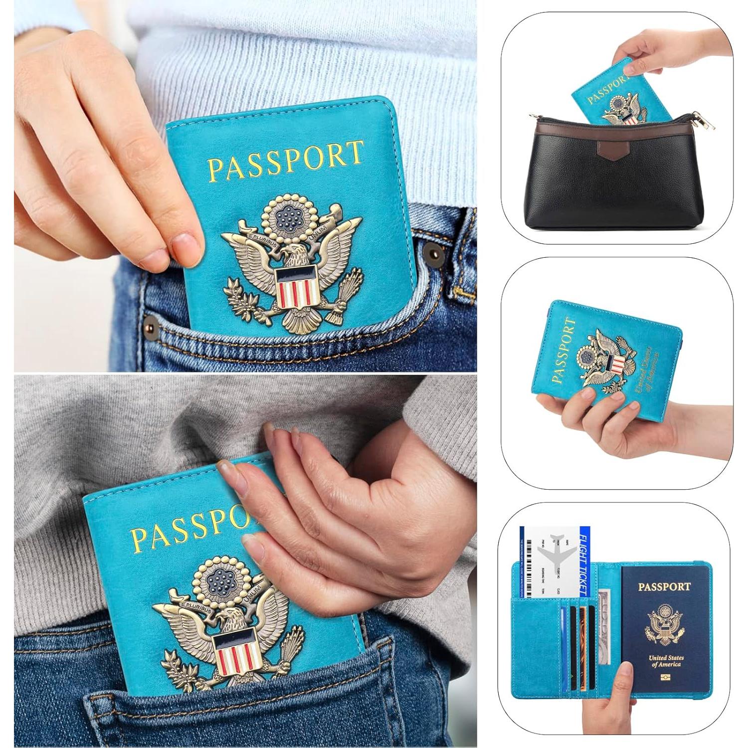 Portafolios de Pasaporte RFID FACATH Azul Cielo con Sello 3D