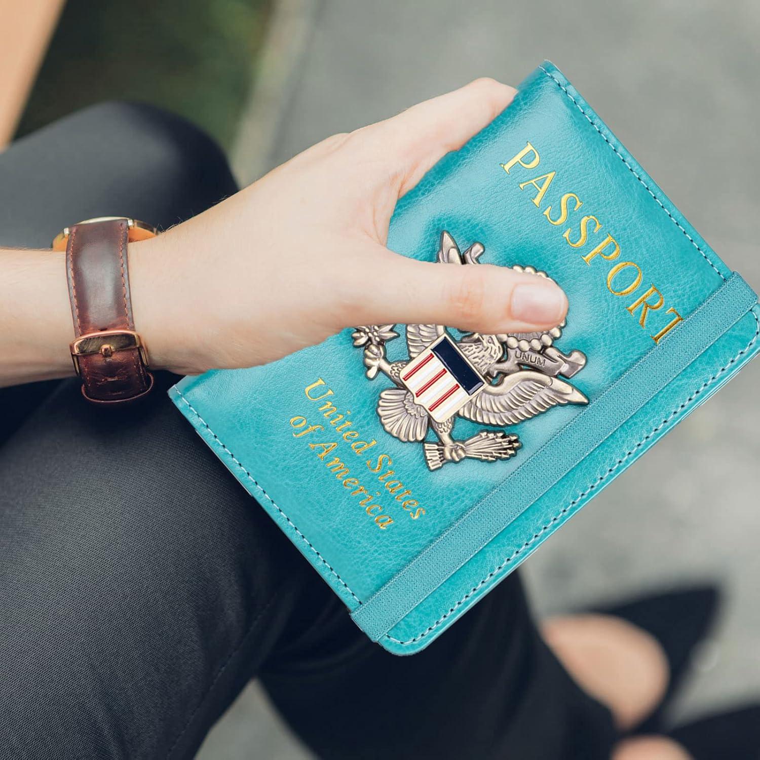 Portafolios de Pasaporte RFID FACATH Azul Cielo con Sello 3D