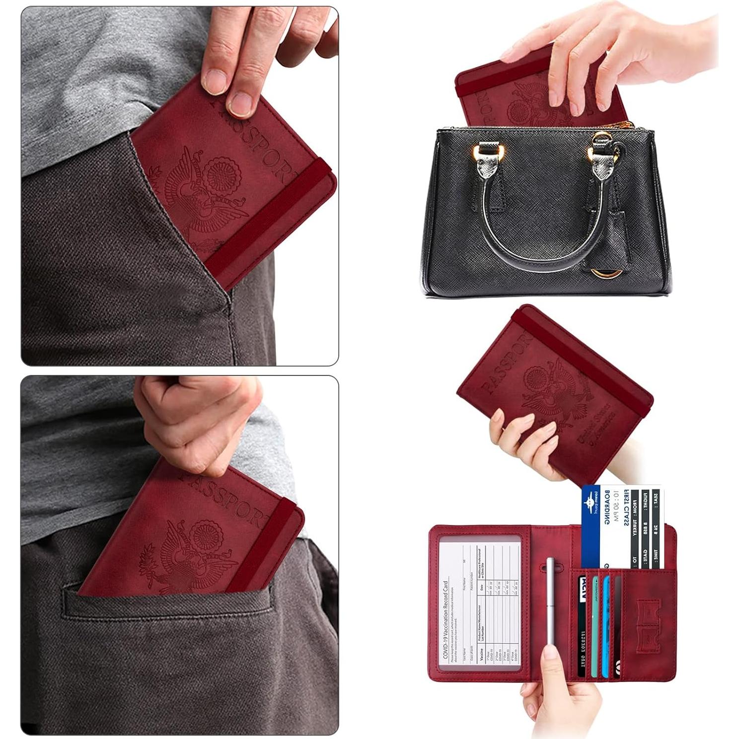 Cartera para Pasaporte WALNEW con Bloqueo RFID - Rojo