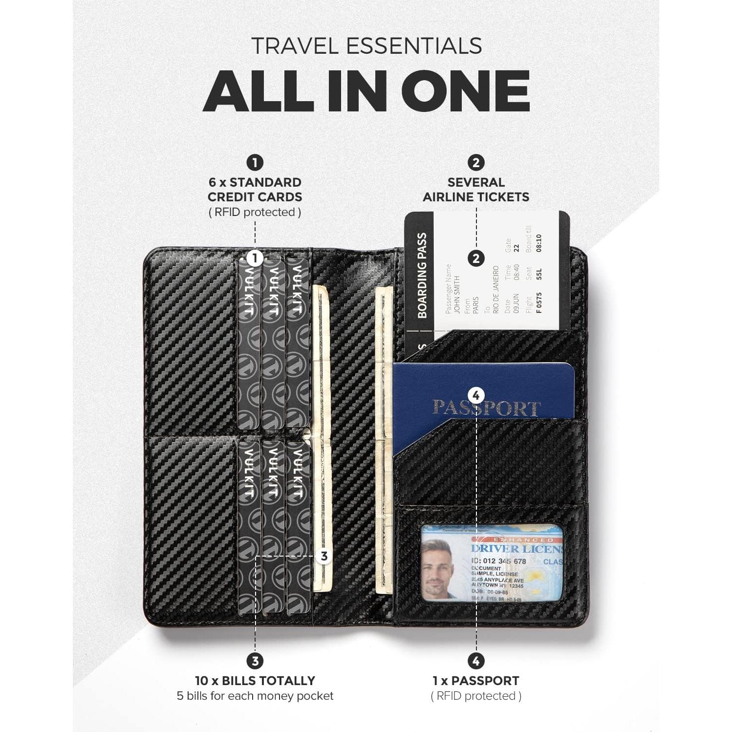 Cartera de Viaje VULKIT con Bloqueo RFID para Hombres y Mujeres