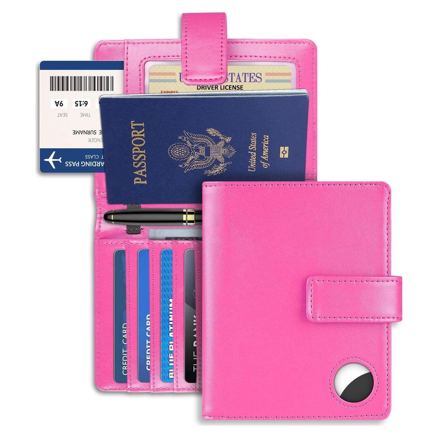 Funda para Pasaporte Mokzer Rosa con Bloqueo RFID y Soporte AirTag