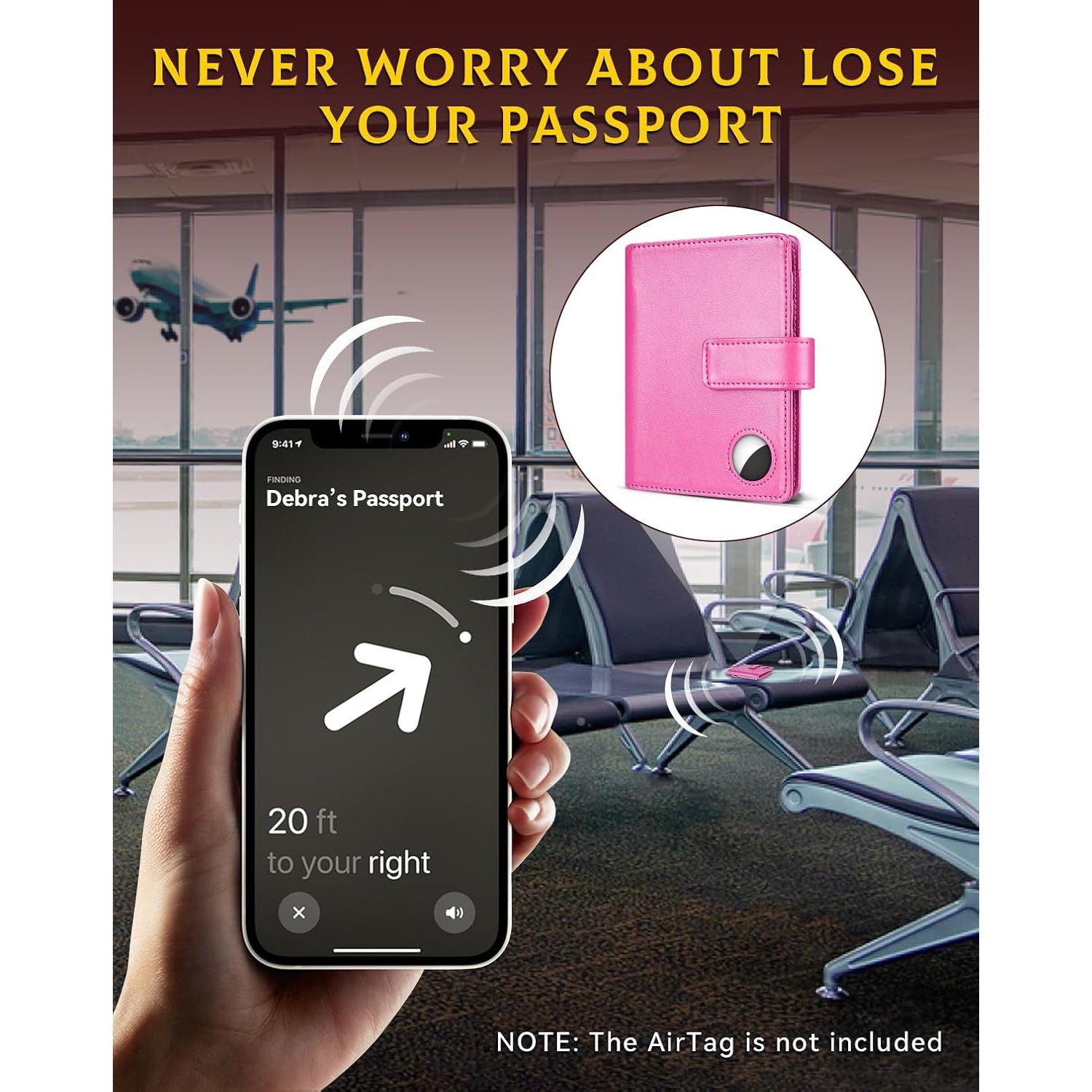 Funda para Pasaporte Mokzer Rosa con Bloqueo RFID y Soporte AirTag