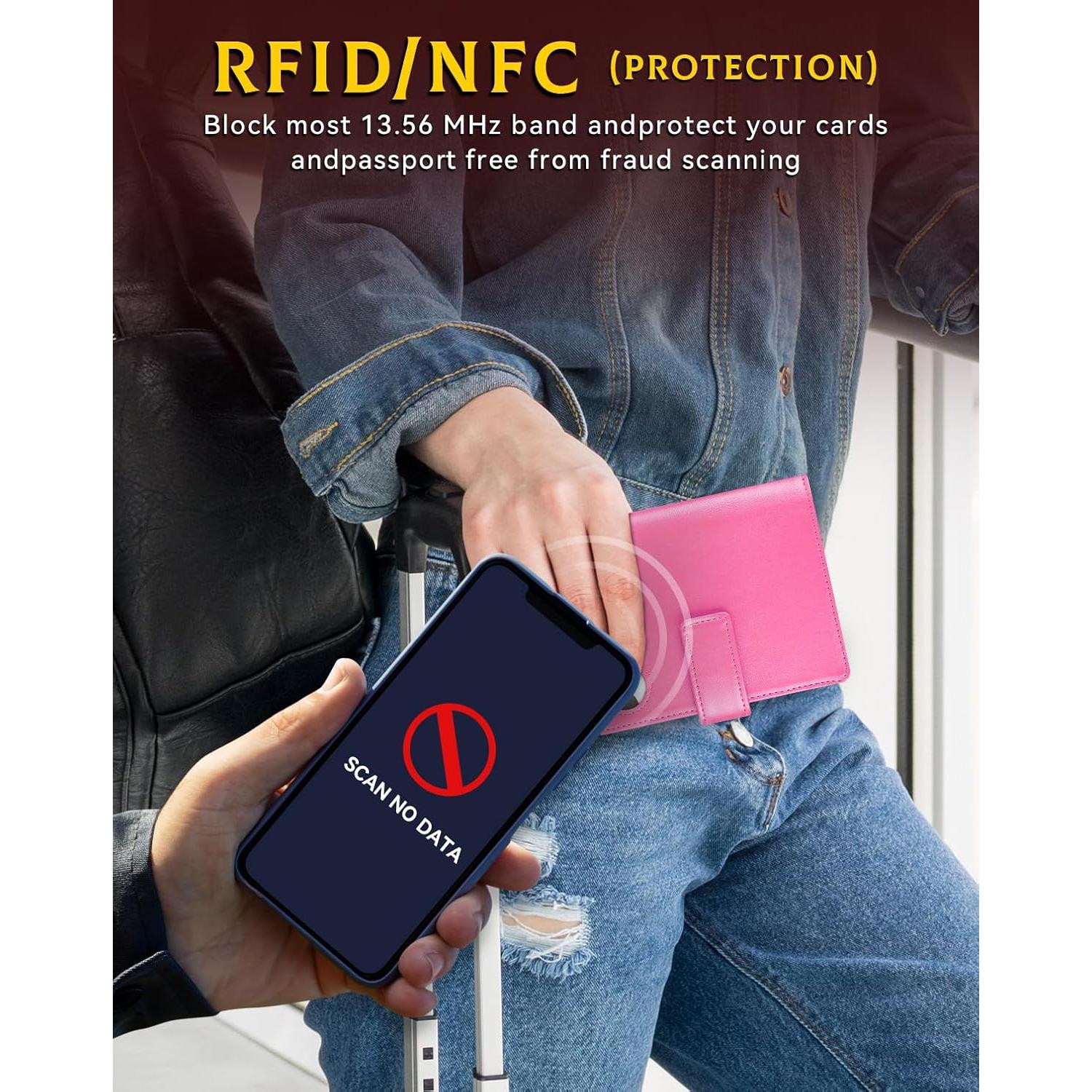 Funda para Pasaporte Mokzer Rosa con Bloqueo RFID y Soporte AirTag