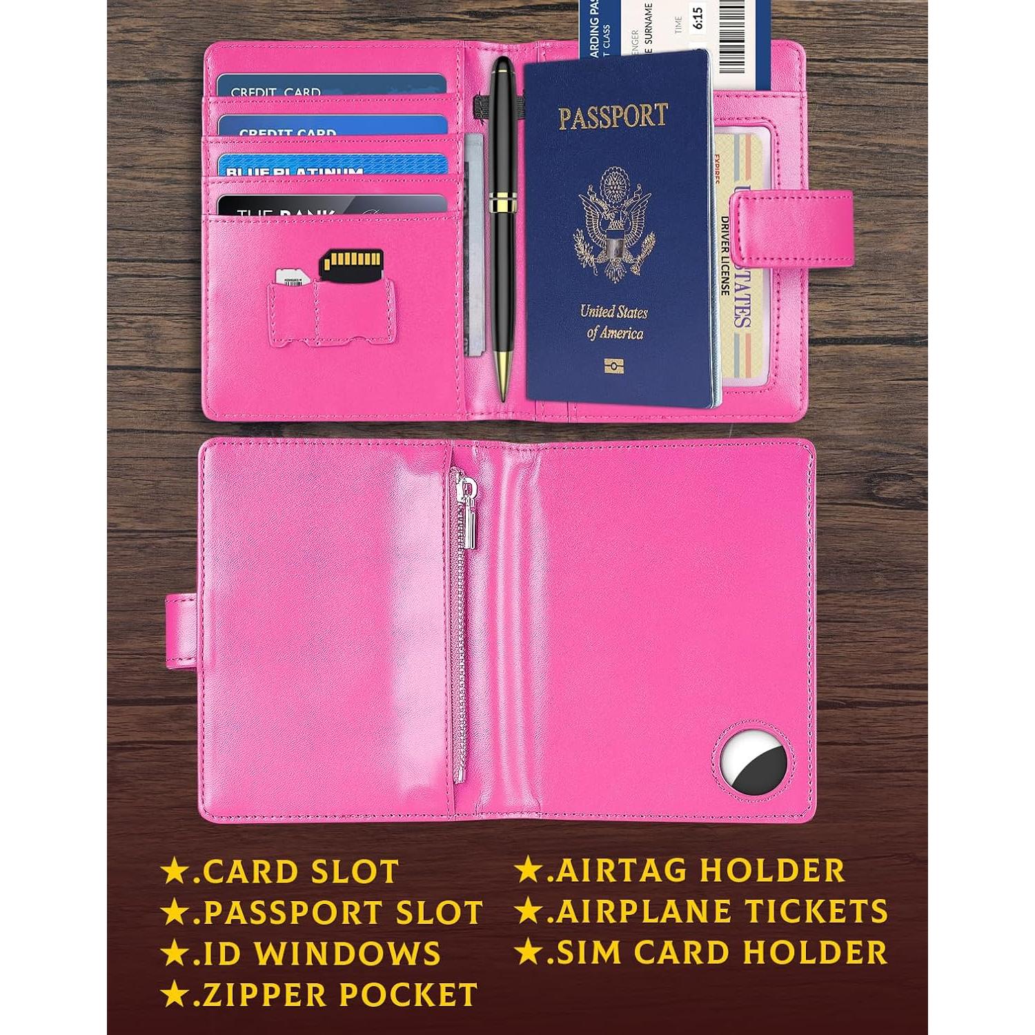 Funda para Pasaporte Mokzer Rosa con Bloqueo RFID y Soporte AirTag