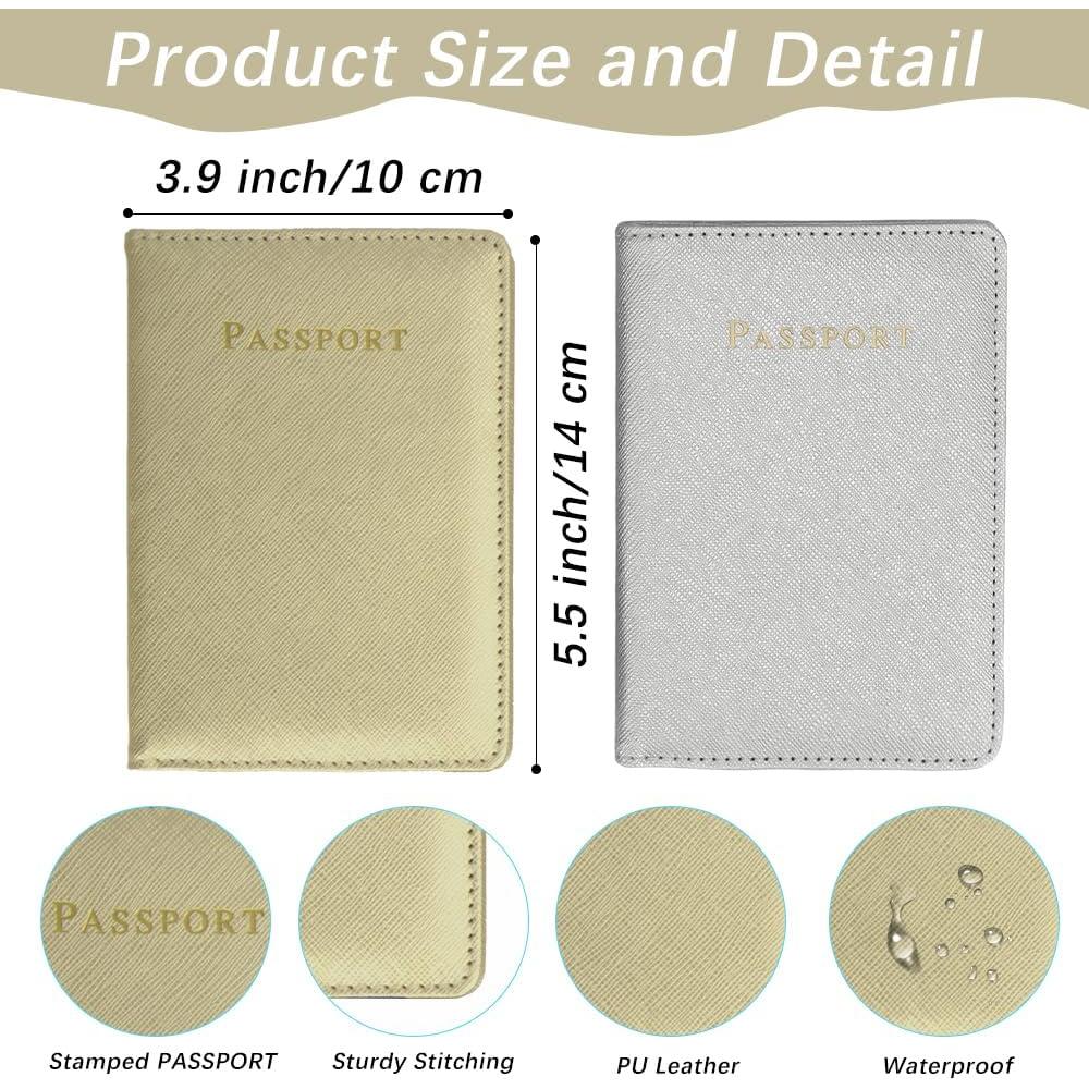 Soporte de Pasaporte 2 Pcs Cuero PU Btmooz Dorado Plateado