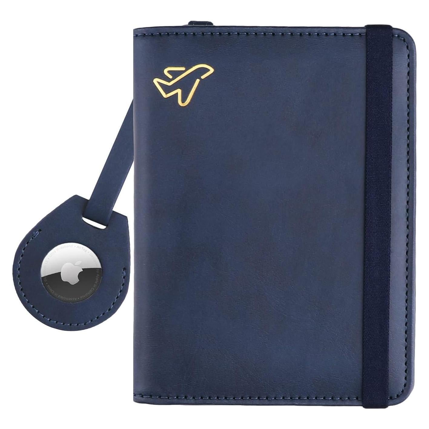 Soporte de Pasaporte WALNEW con Bloqueo RFID y AirTag Azul Marino