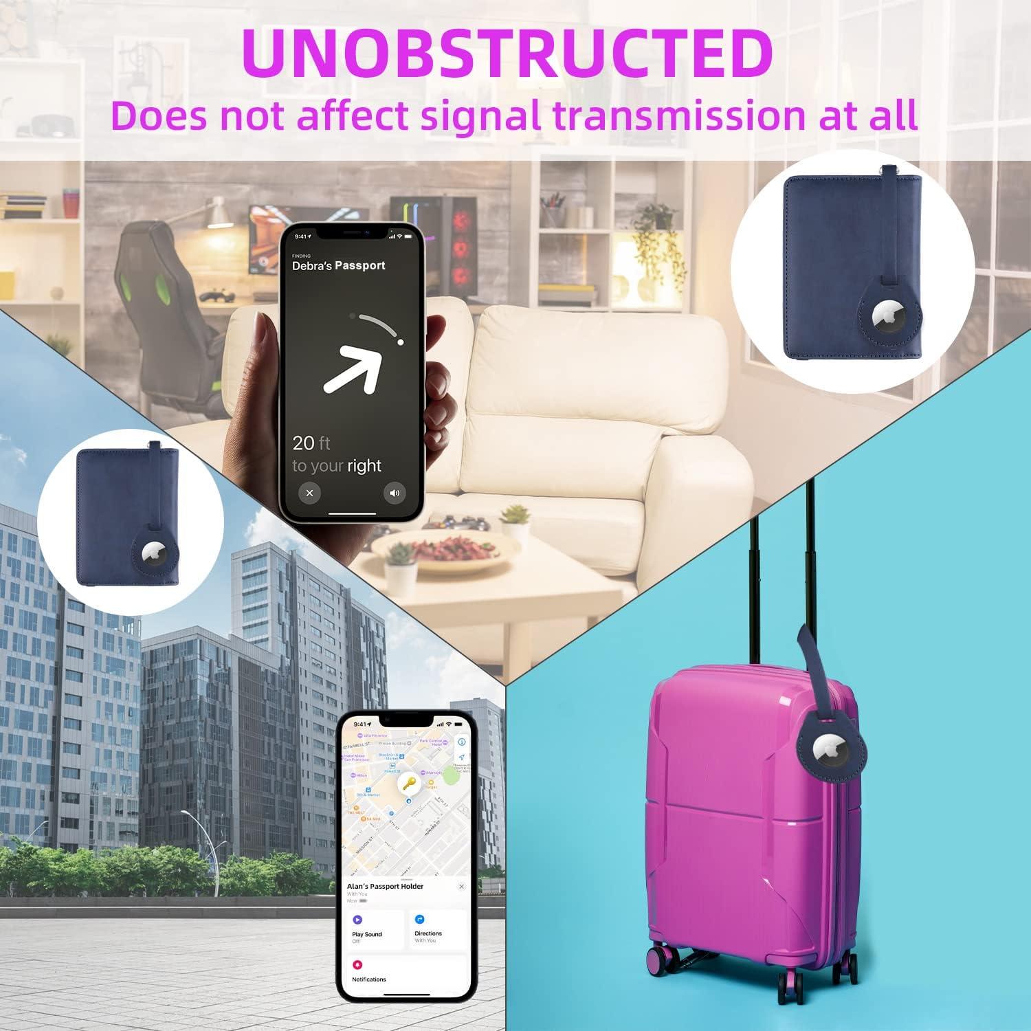 Soporte de Pasaporte WALNEW con Bloqueo RFID y AirTag Azul Marino