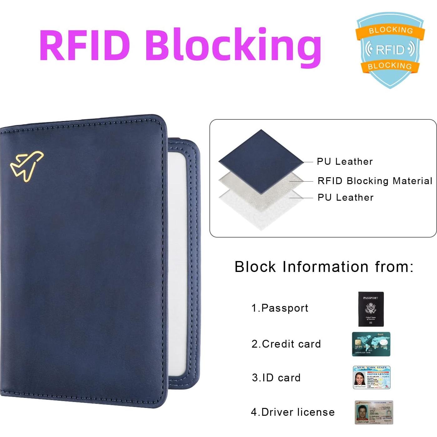 Soporte de Pasaporte WALNEW con Bloqueo RFID y AirTag Azul Marino