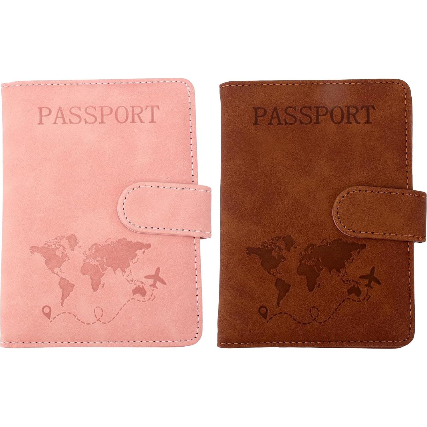 2 Fundas de Pasaporte Impermeables Lasuroa Rosa y Marrón