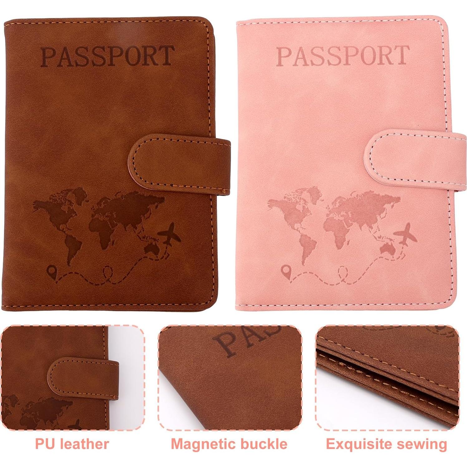 2 Fundas de Pasaporte Impermeables Lasuroa Rosa y Marrón
