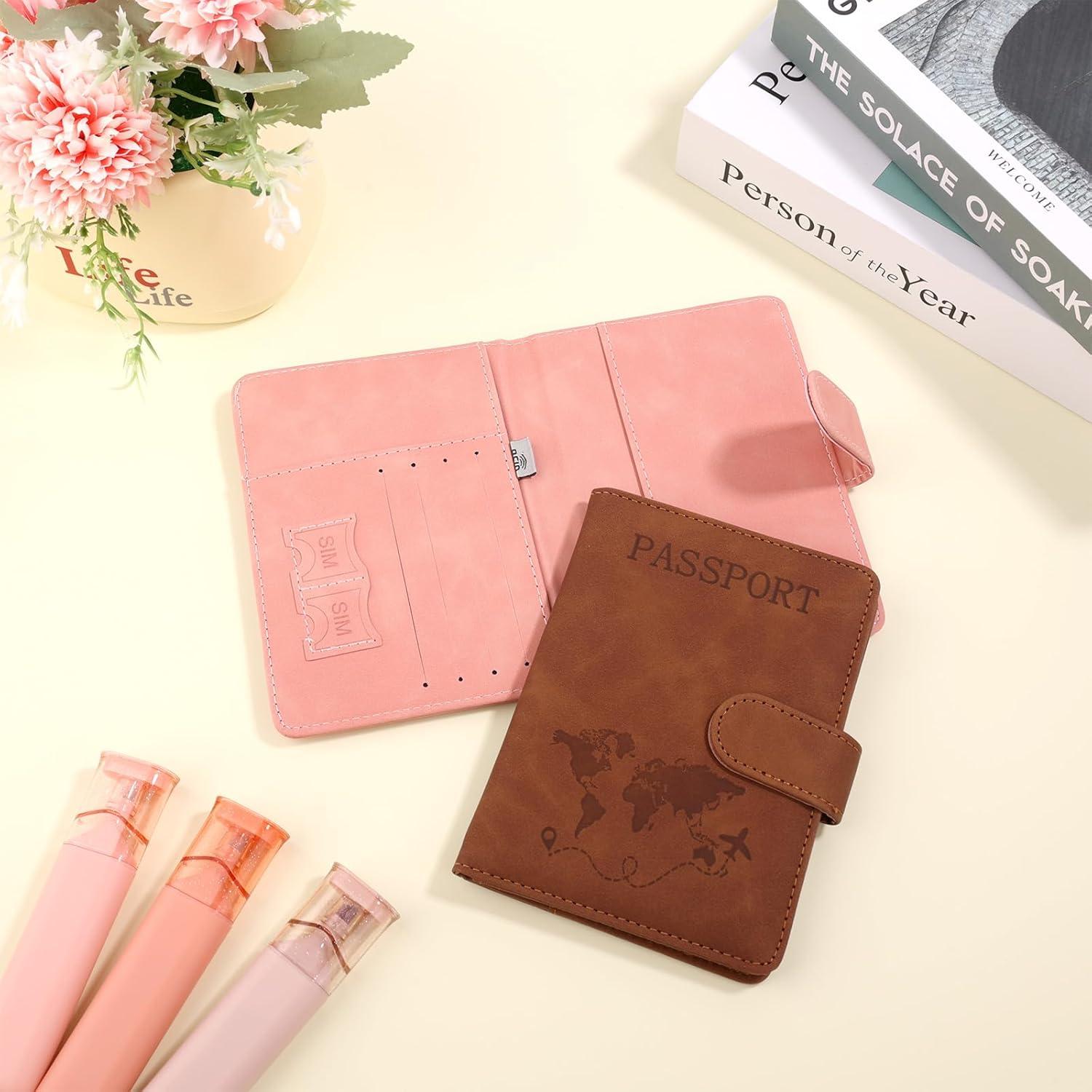 2 Fundas de Pasaporte Impermeables Lasuroa Rosa y Marrón