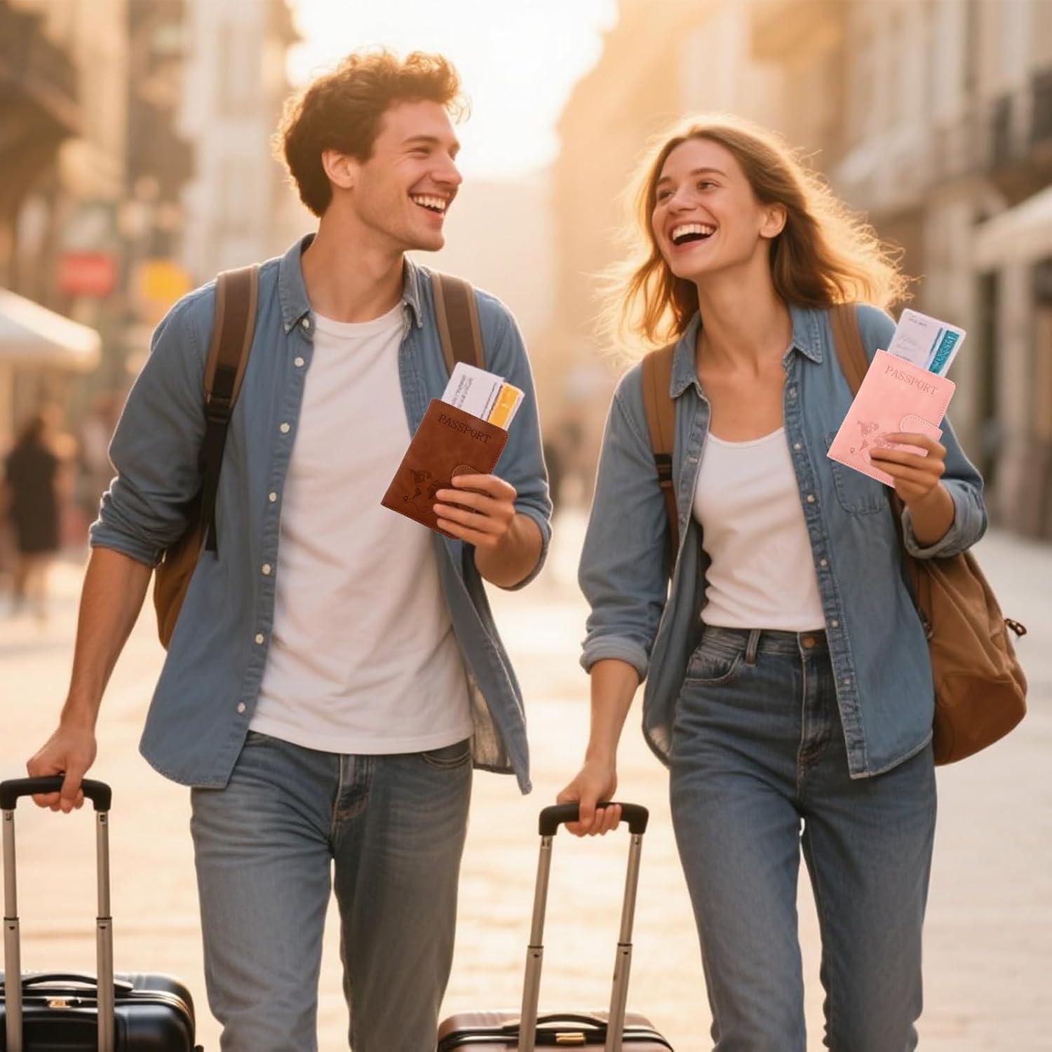 2 Fundas de Pasaporte Impermeables Lasuroa Rosa y Marrón