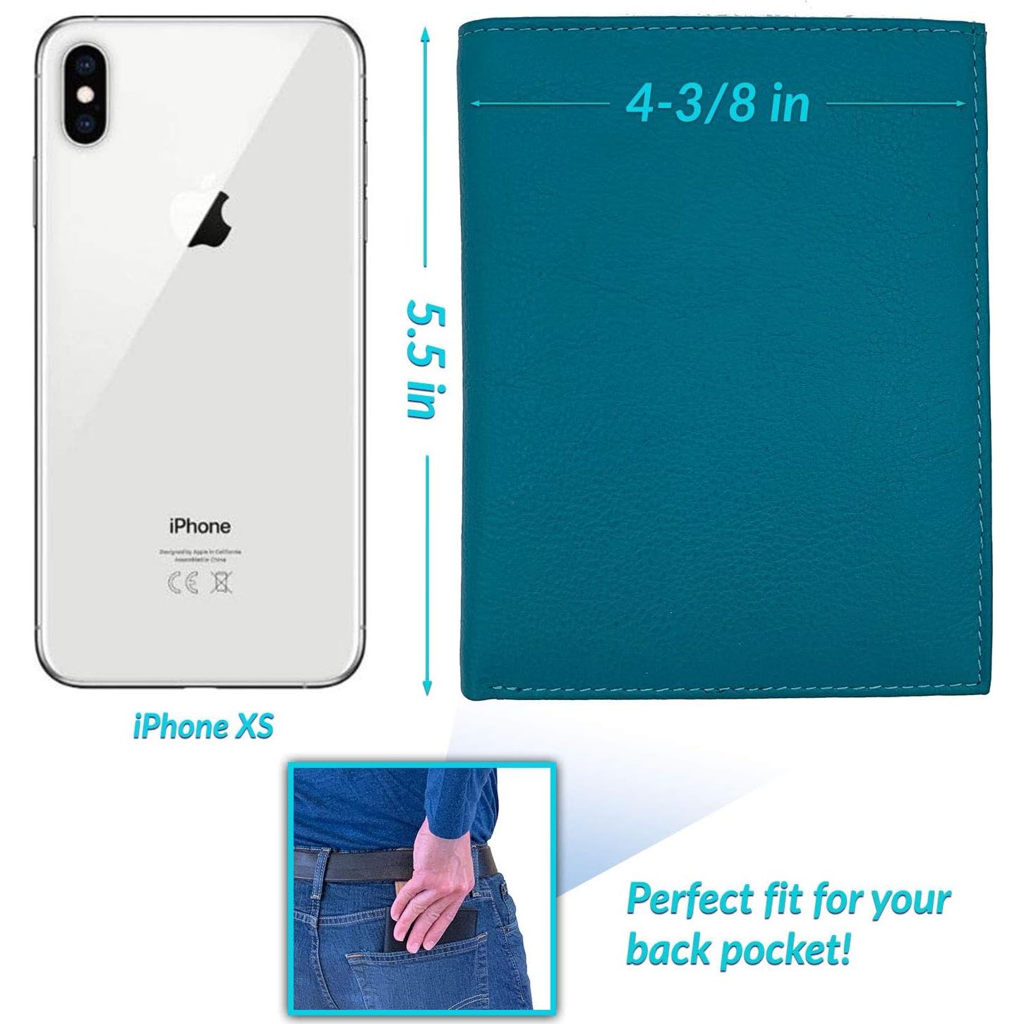 Cartera de Pasaporte de Cuero Genuino Teal RFID 14x11.1cm