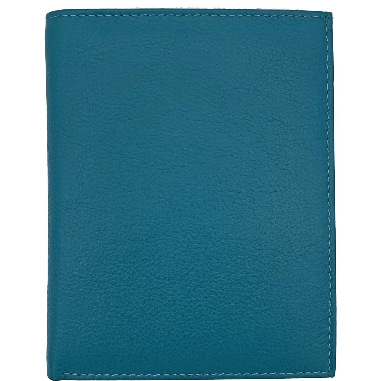 Cartera de Pasaporte de Cuero Genuino Teal RFID 14x11.1cm