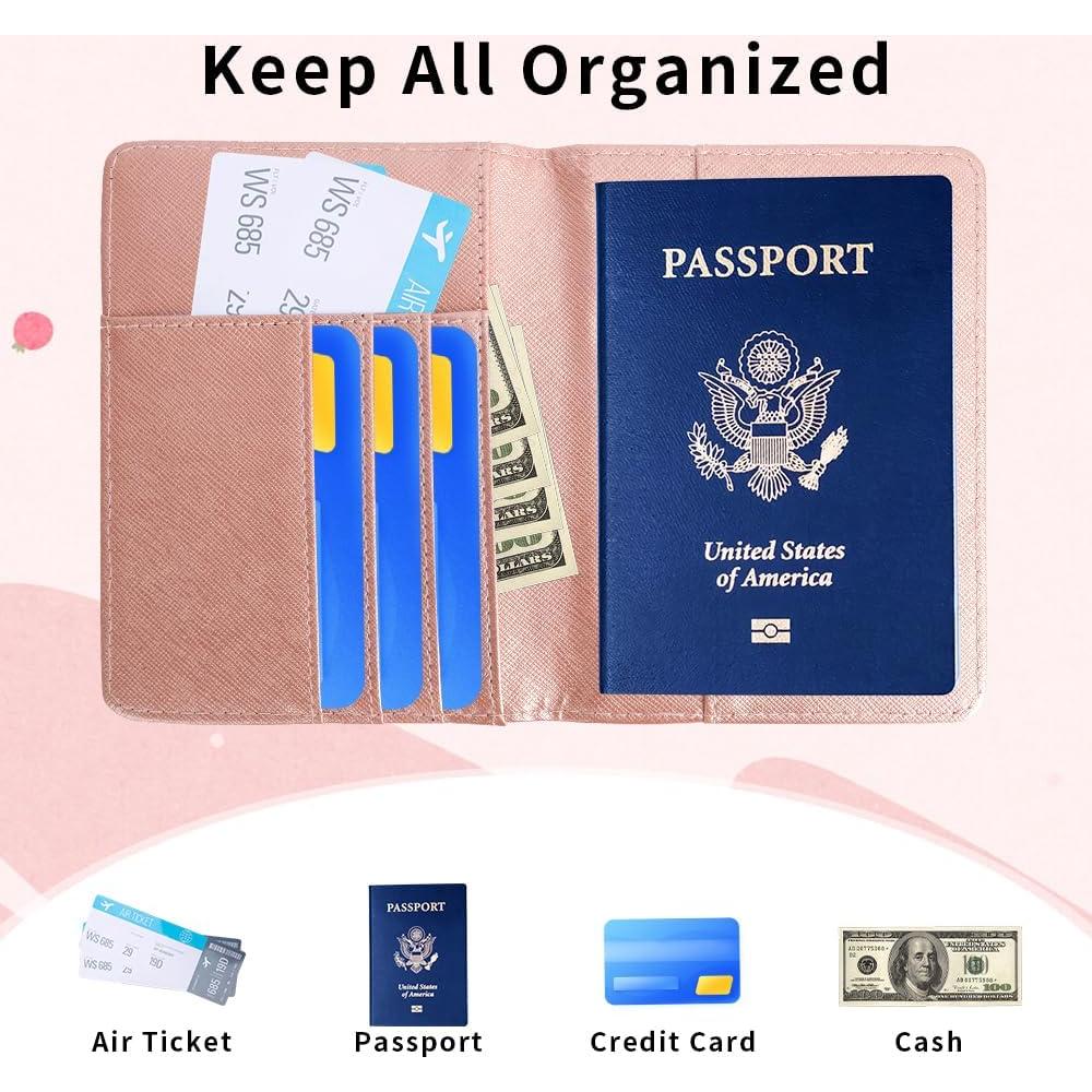Conjunto Porta Pasaporte y Etiqueta de Equipaje Cuero Rosa
