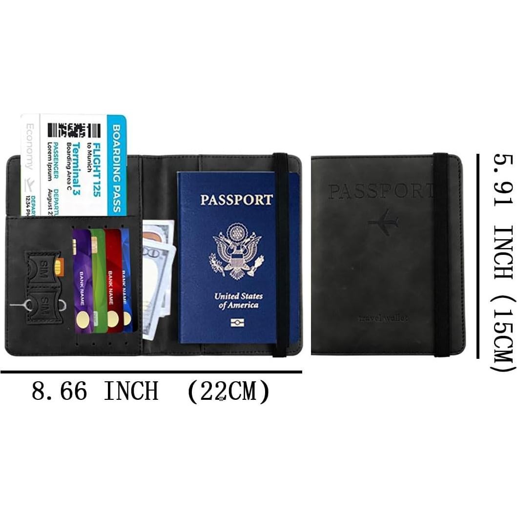 Juego de Etiquetas de Equipaje y Portapasaporte YLrank Negro