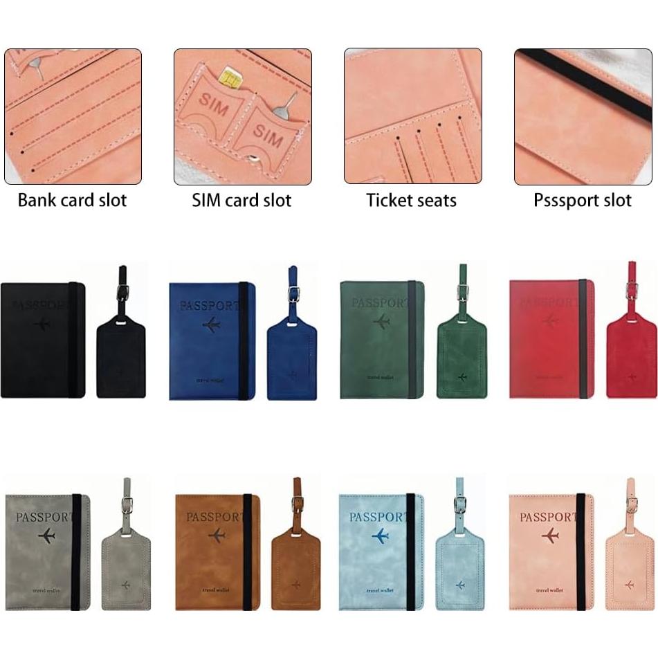 Juego de Etiquetas de Equipaje y Portapasaporte YLrank Negro