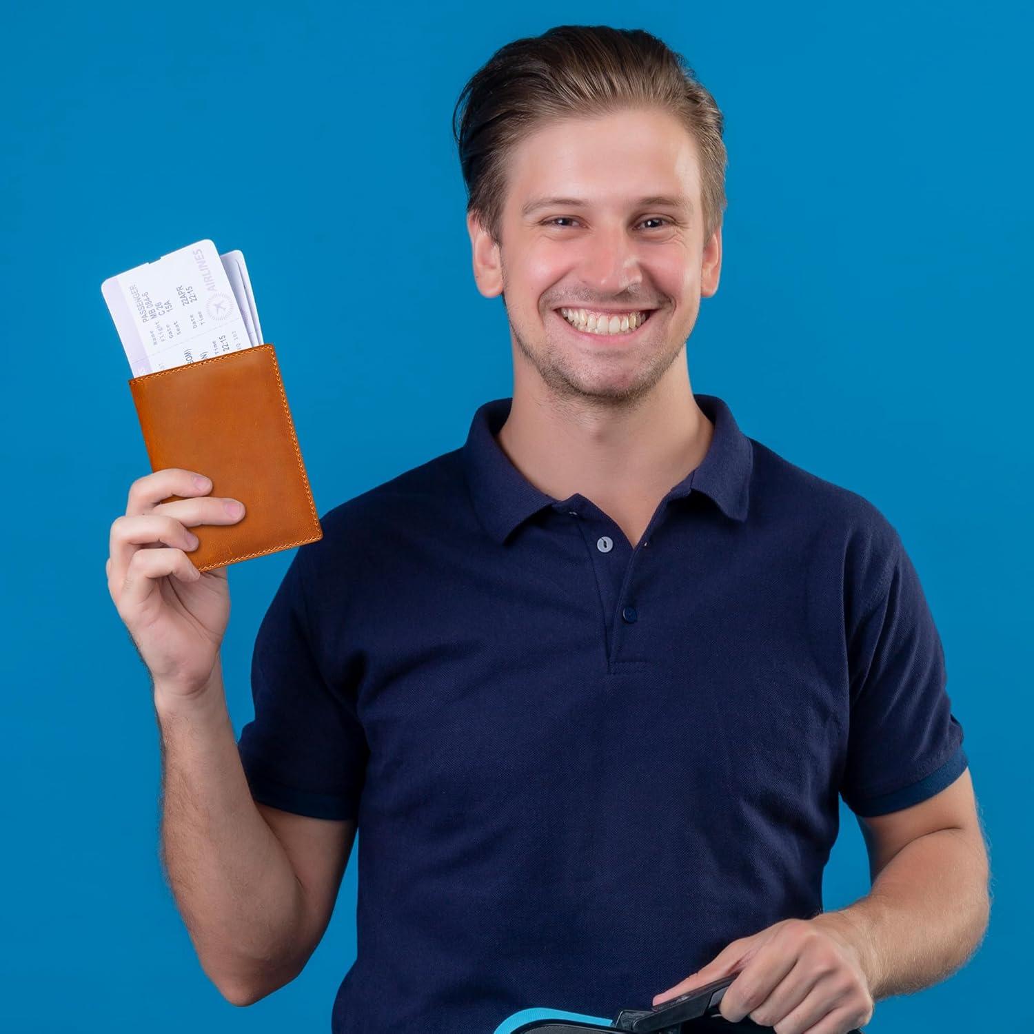 Funda de Pasaporte de Cuero HIFA Marrón Hecha a Mano 21x14cm