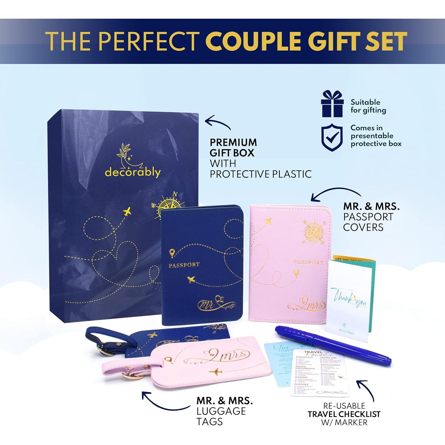 Juego de Fundas de Pasaporte Decorably para Parejas - Azul y Rosa