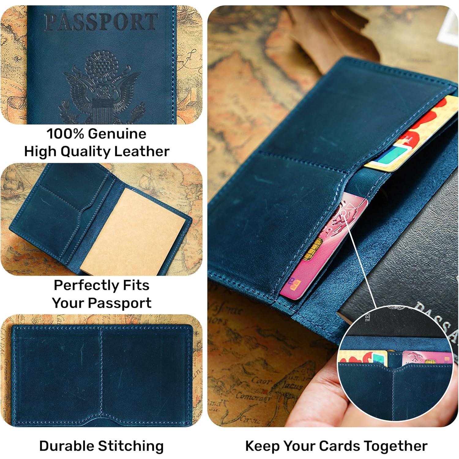 Funda de Pasaporte de Cuero HIFA Azul Hecha a Mano 21x14 cm