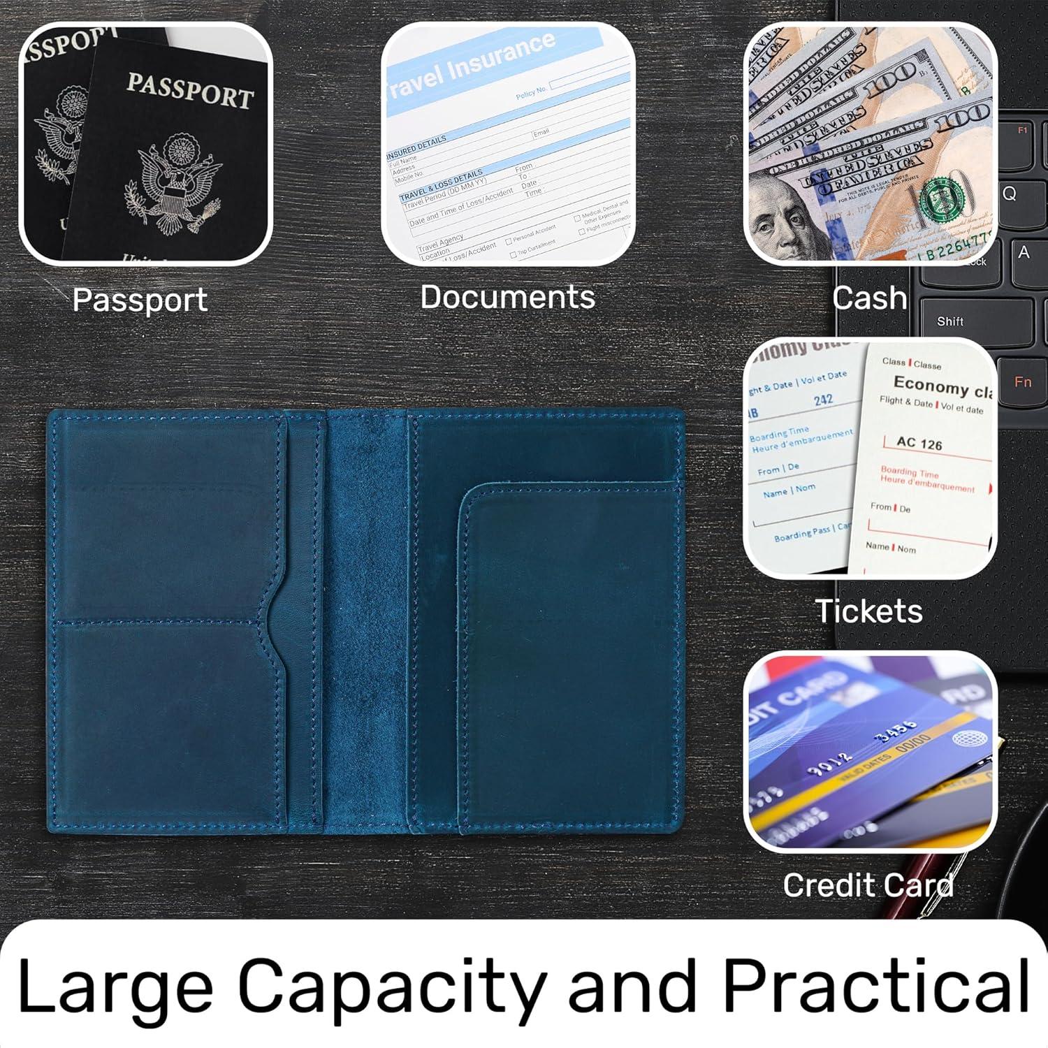 Funda de Pasaporte de Cuero HIFA Azul Hecha a Mano 21x14 cm