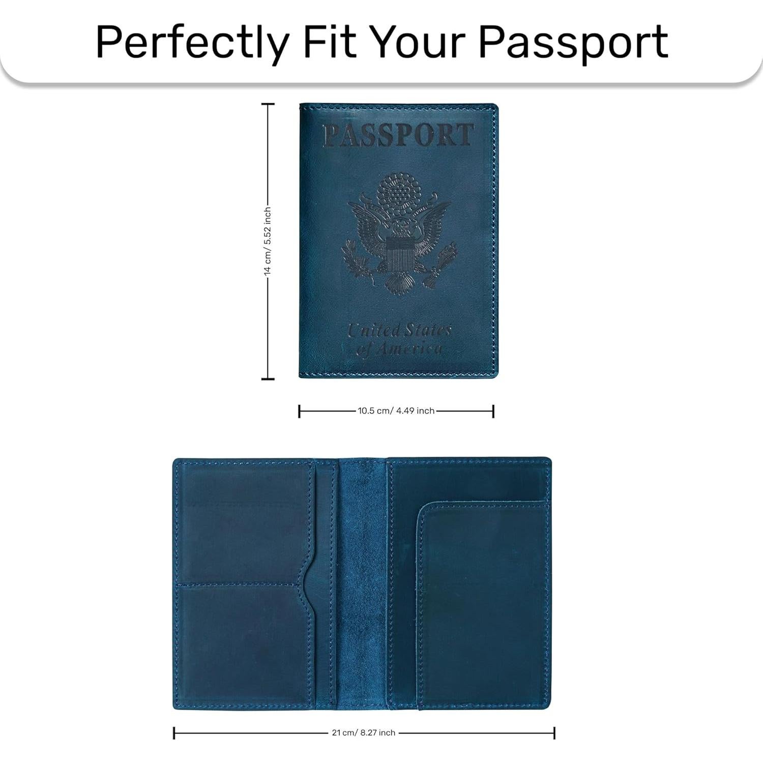 Funda de Pasaporte de Cuero HIFA Azul Hecha a Mano 21x14 cm