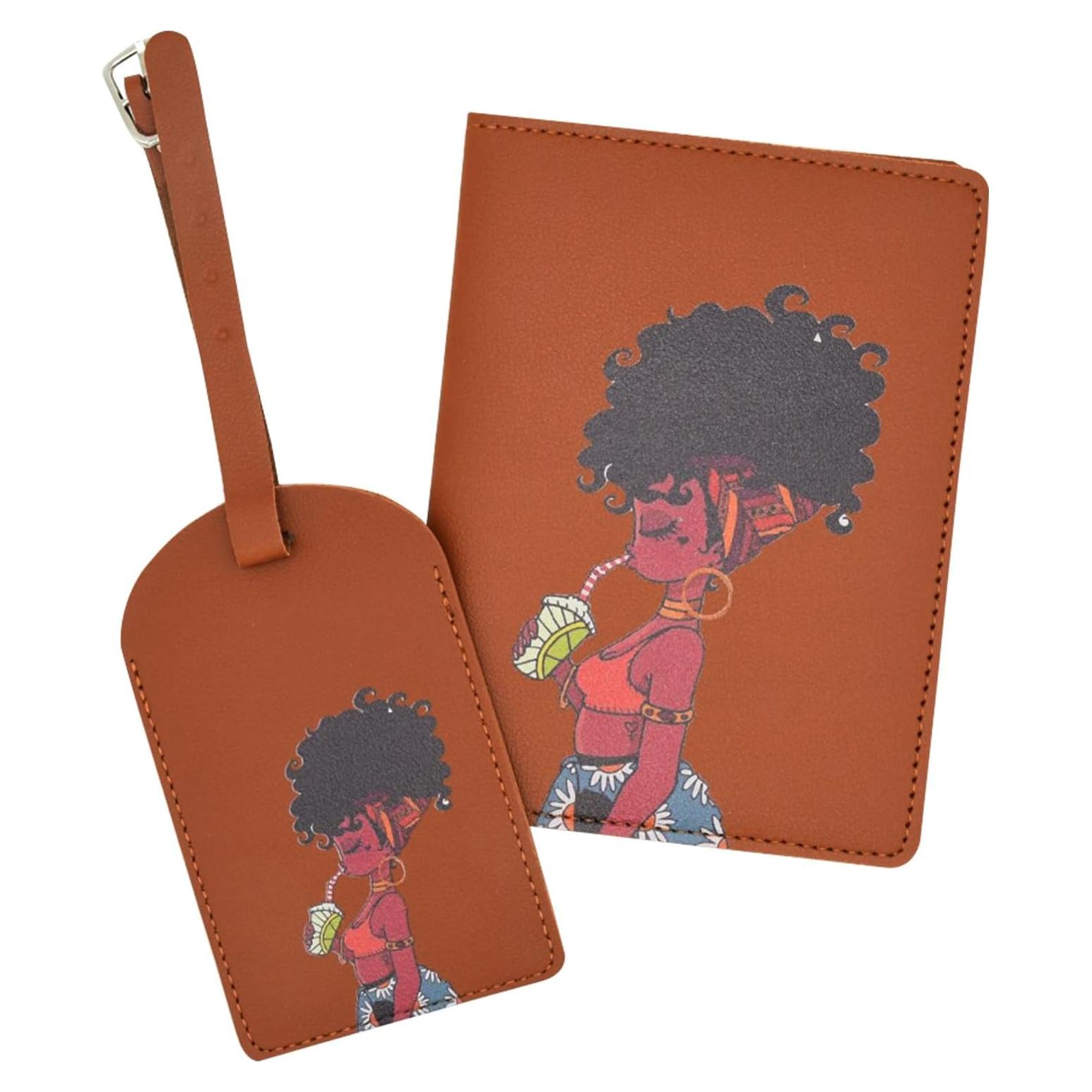 Portafolio de Pasaporte Snogisa Marrón-2 con Etiquetas de Equipaje