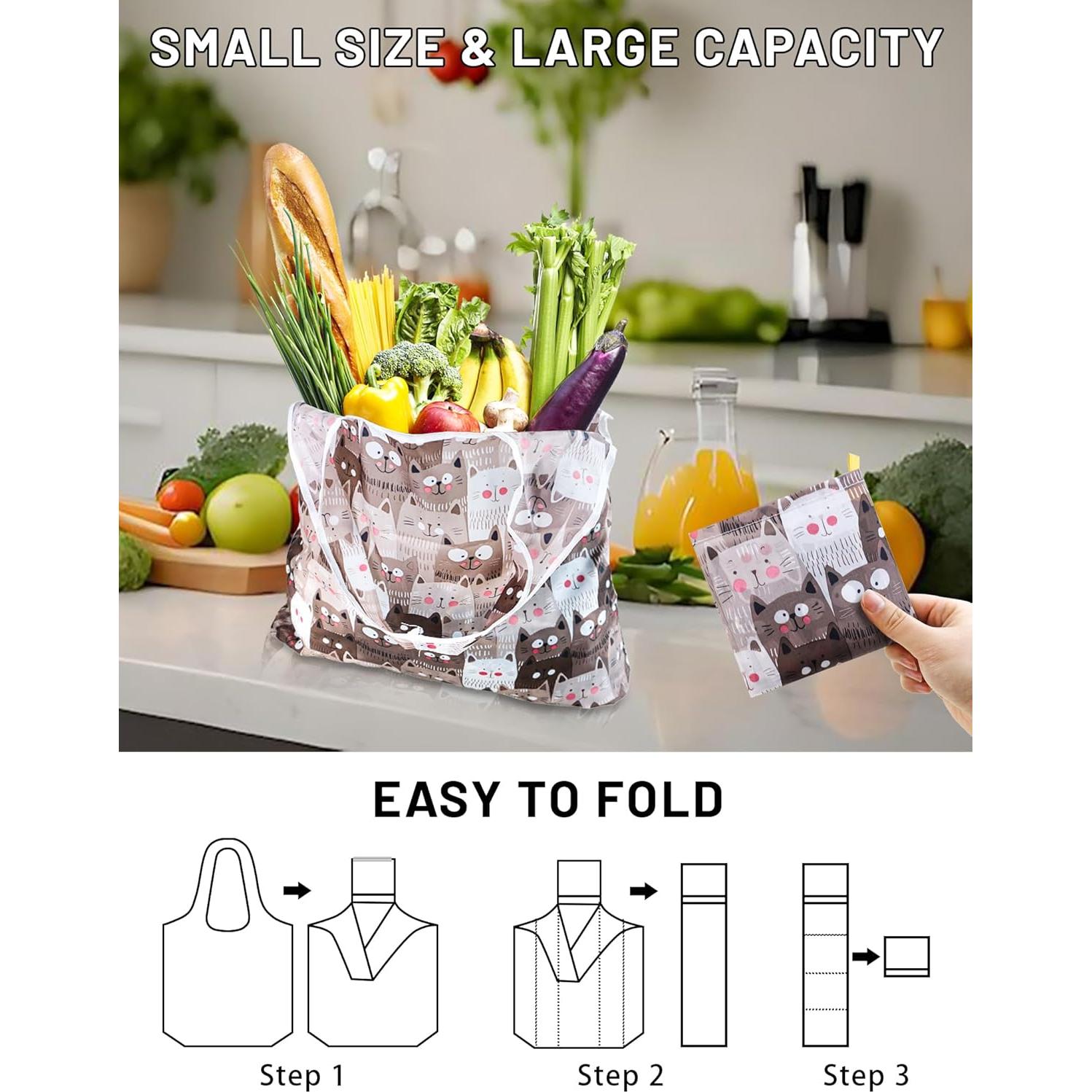 4 Bolsas de Compras Reutilizables GAUENEEN Plegables 43.94x53.86cm