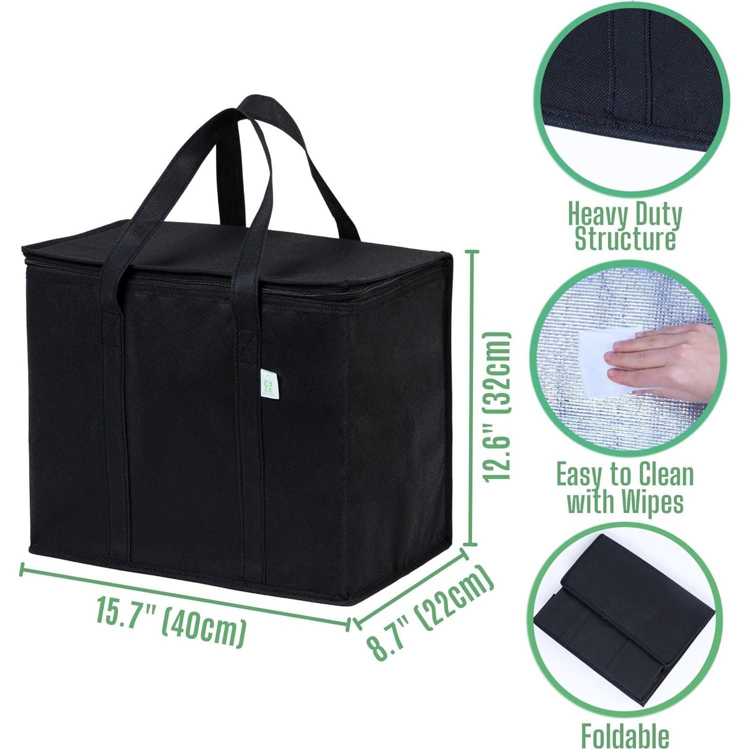 VENO 2 Bolsas Térmicas Aisladas Reutilizables 29L Negro