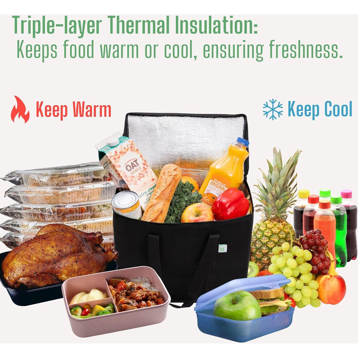 VENO 2 Bolsas Térmicas Aisladas Reutilizables 29L Negro