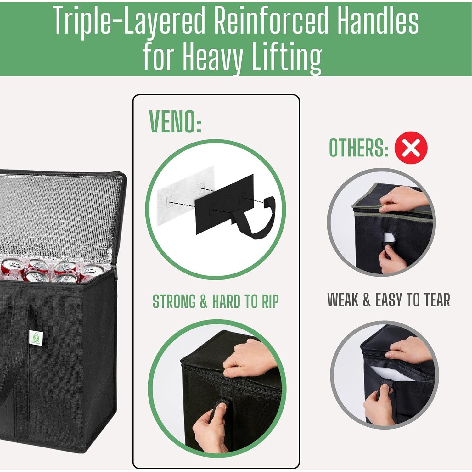 VENO 2 Bolsas Térmicas Aisladas Reutilizables 29L Negro