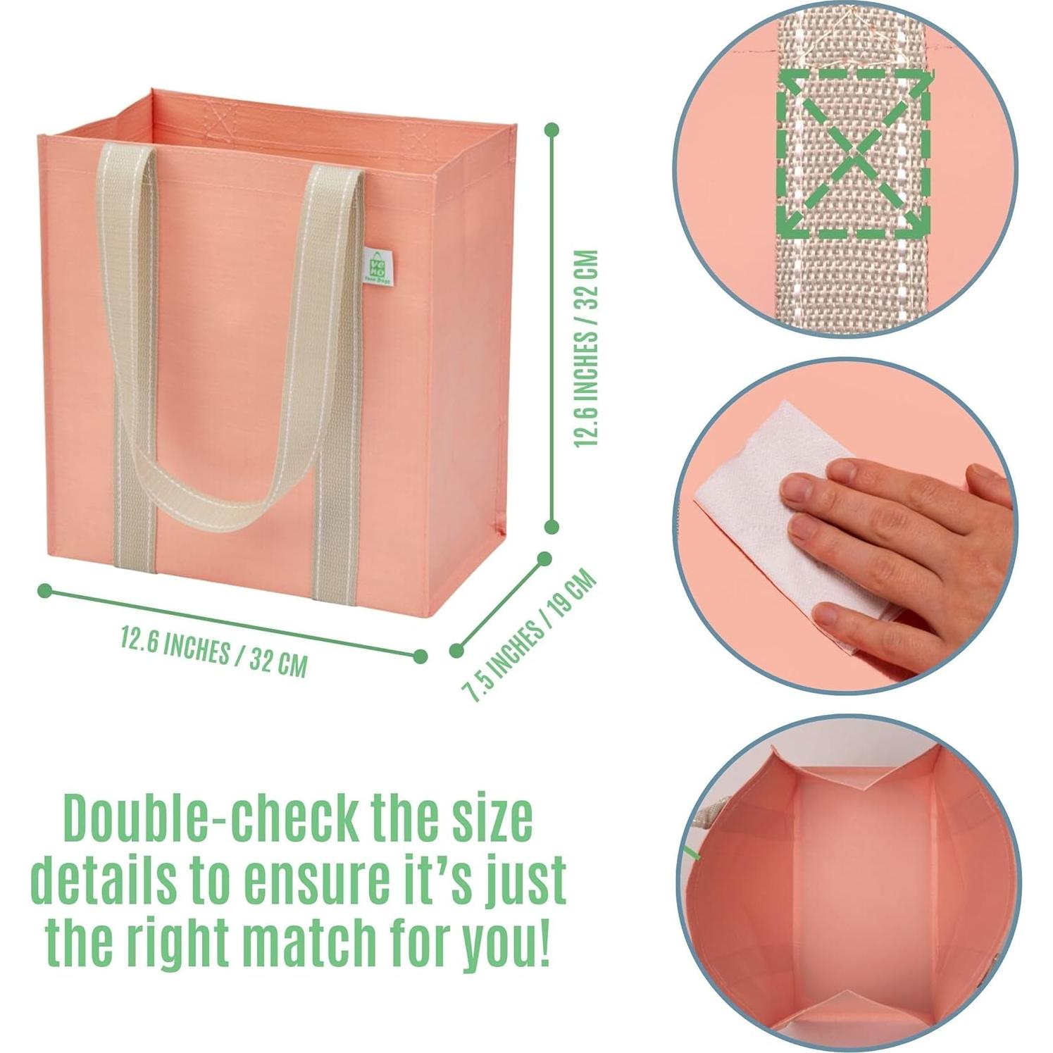 Paquete de 4 Bolsas de Compras Reutilizables VENO Rosa Durazno