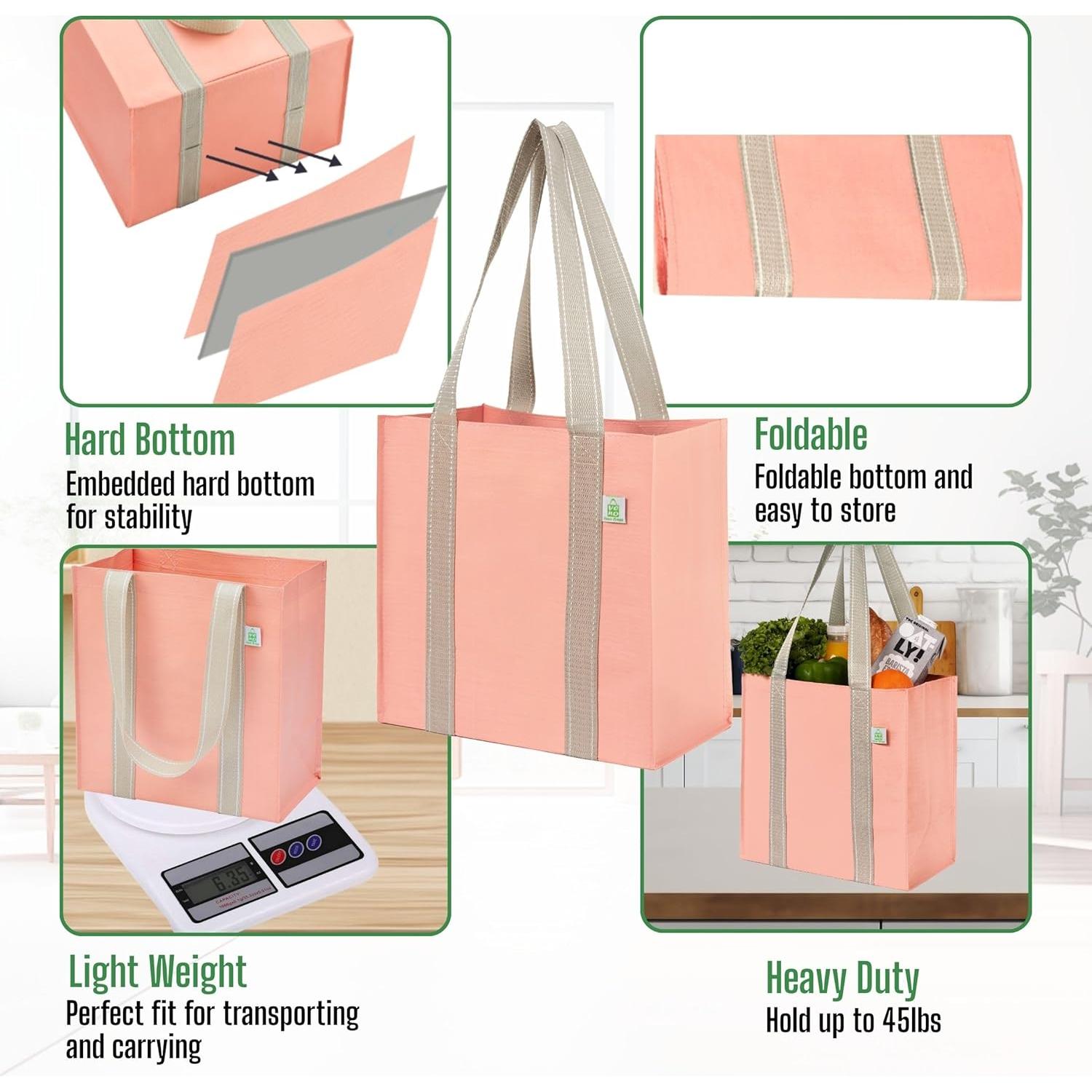 Paquete de 4 Bolsas de Compras Reutilizables VENO Rosa Durazno