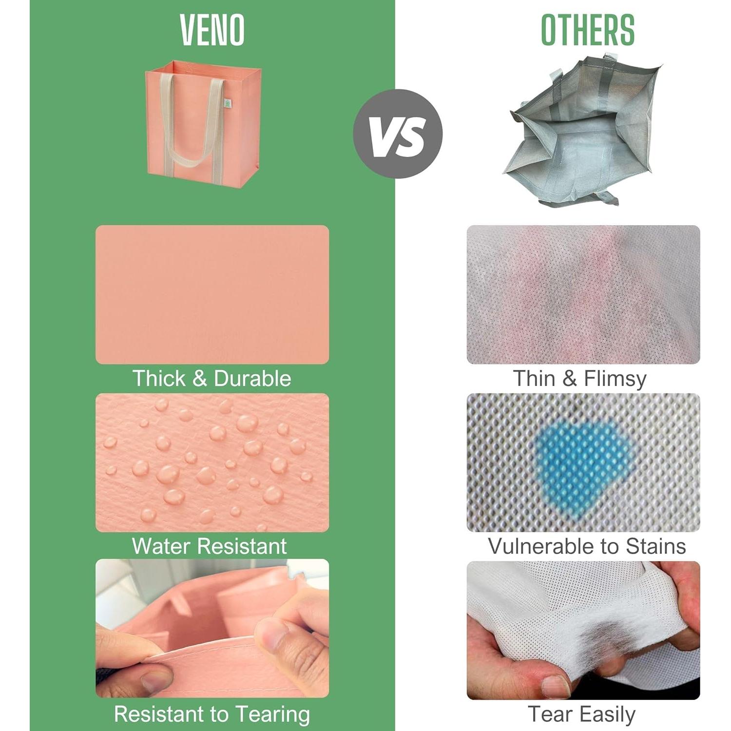 Paquete de 4 Bolsas de Compras Reutilizables VENO Rosa Durazno