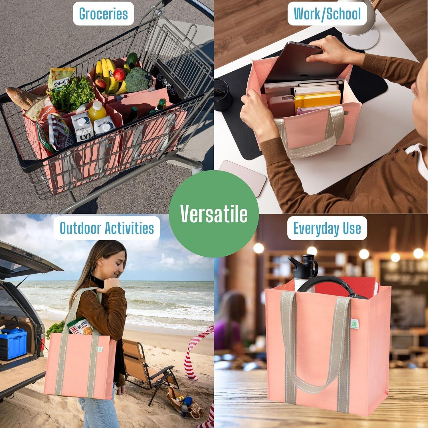 Paquete de 4 Bolsas de Compras Reutilizables VENO Rosa Durazno