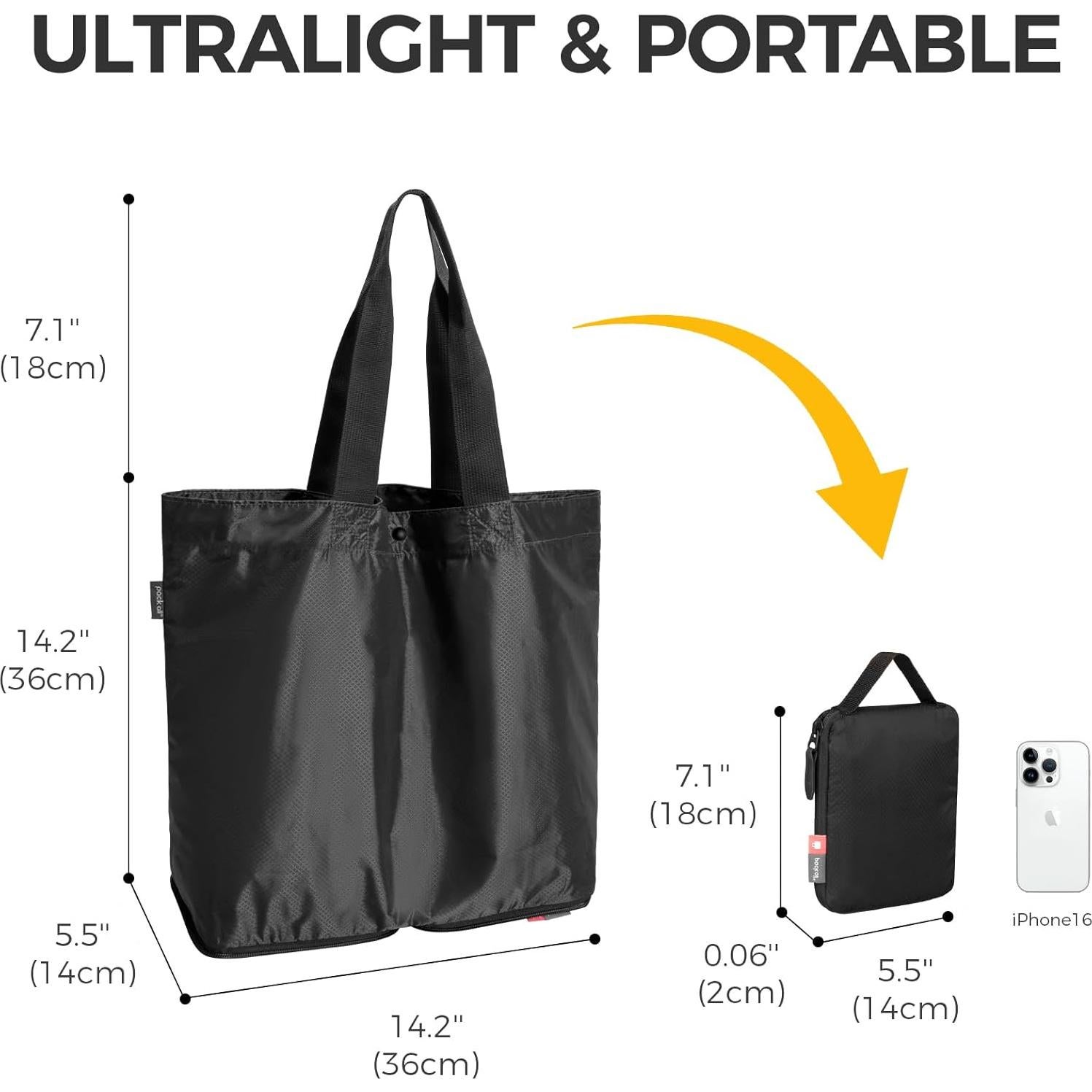 Bolsa de Mano Plegable Resistente al Agua 16L - Nylon Negro