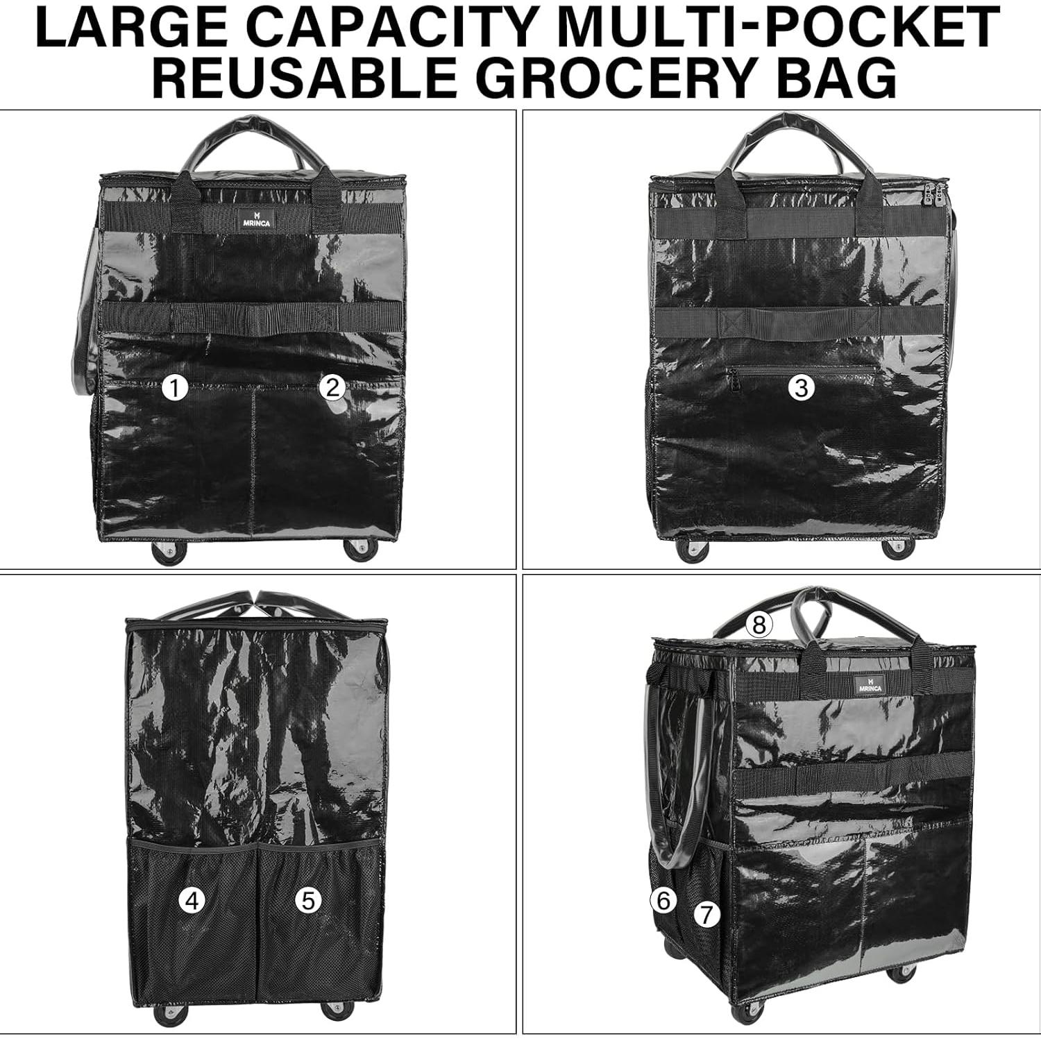 Bolsa de Compras Reutilizable con Ruedas Extra Grande Negra