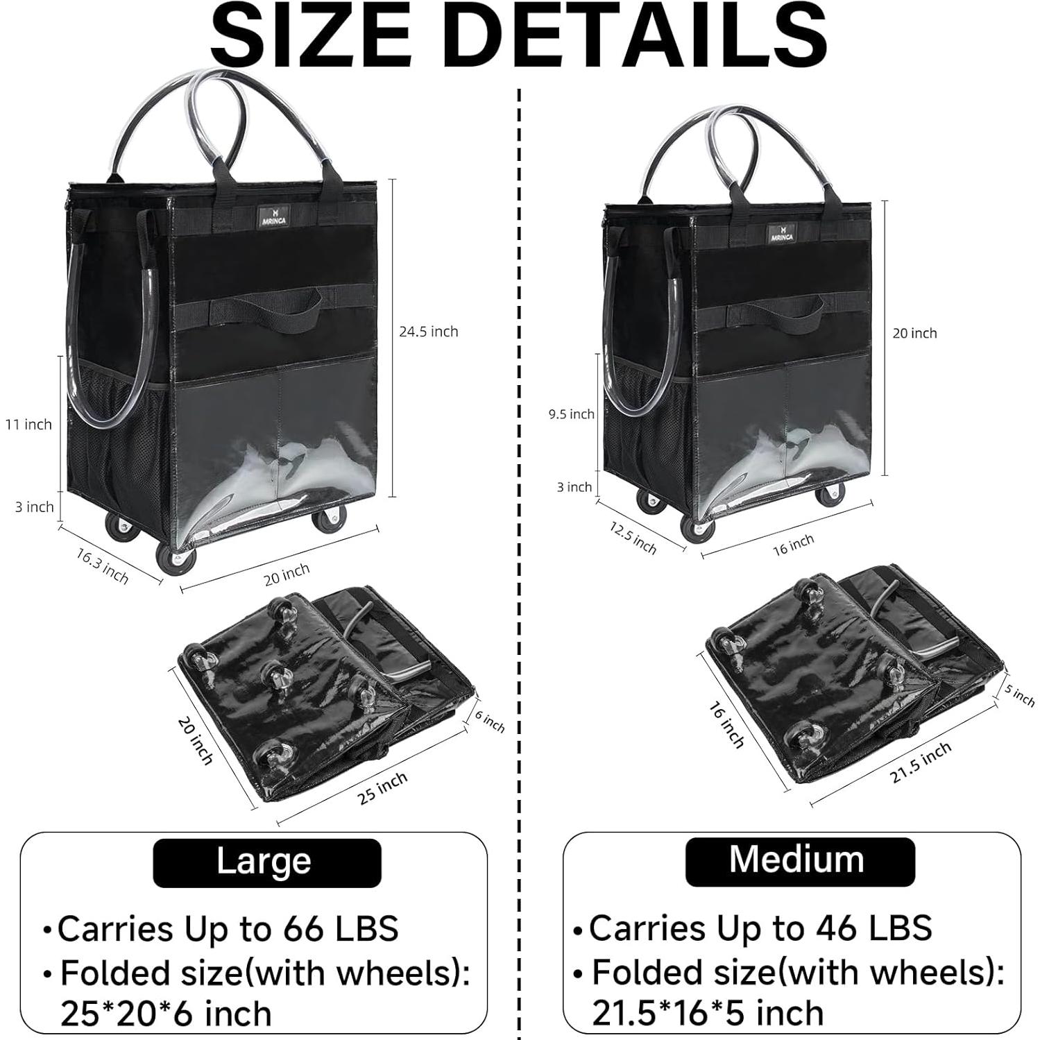 Bolsa de Compras Reutilizable con Ruedas Extra Grande Negra