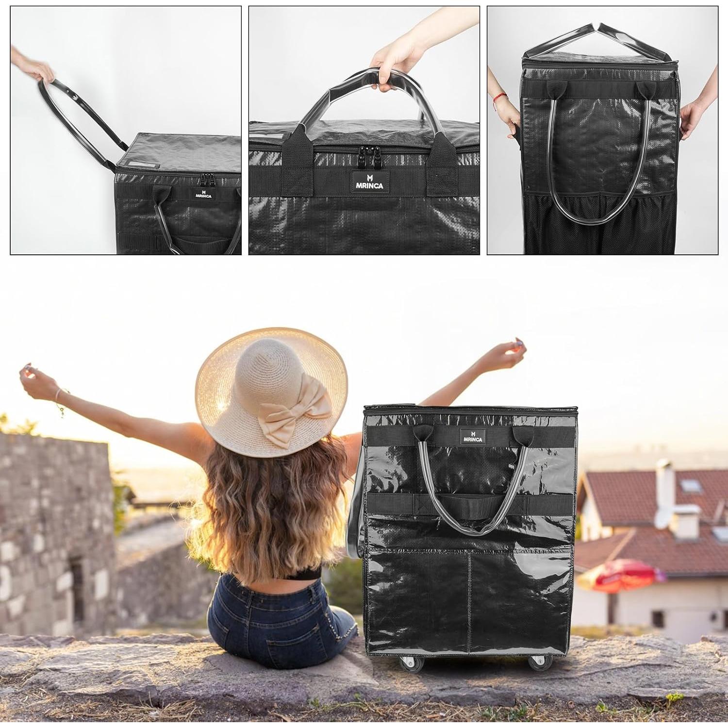 Bolsa de Compras Reutilizable con Ruedas Extra Grande Negra