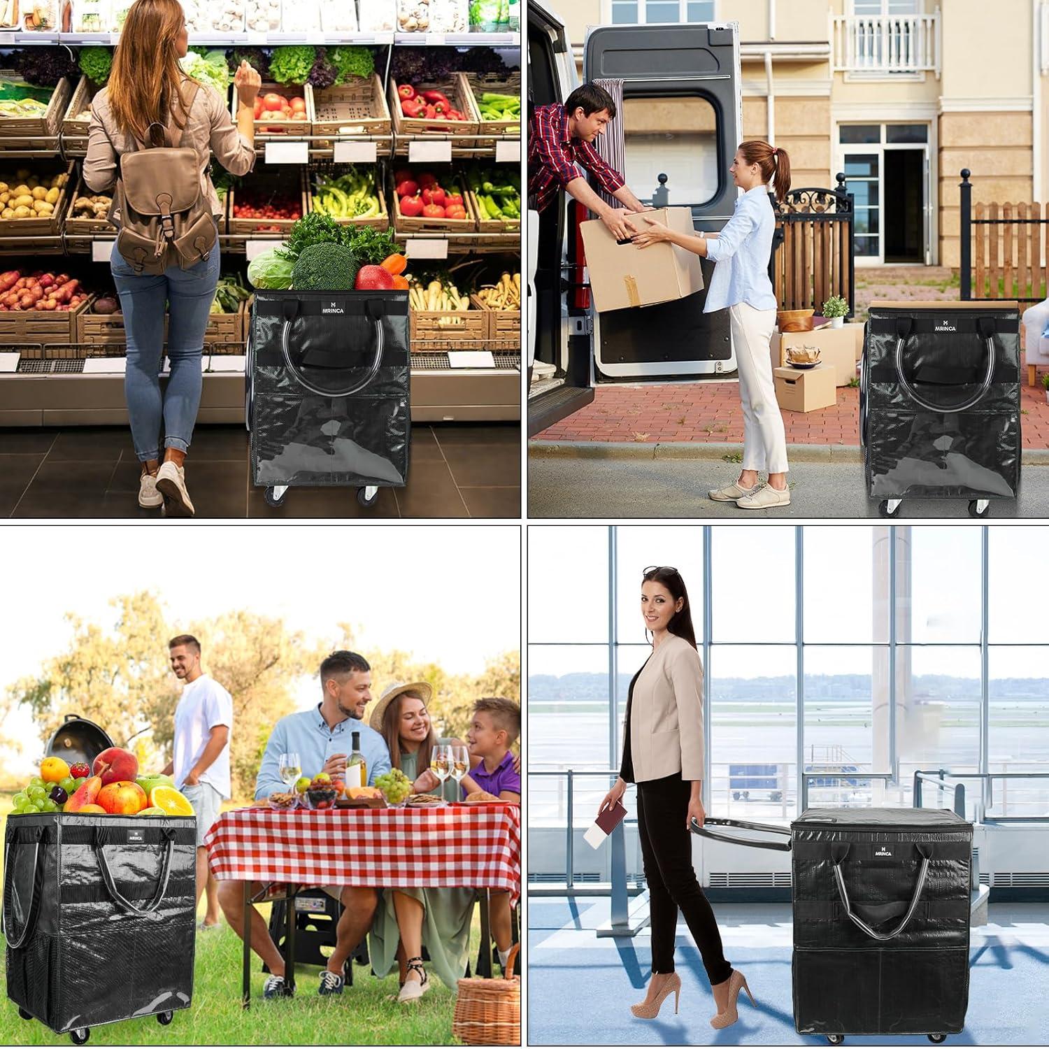 Bolsa de Compras Reutilizable con Ruedas Extra Grande Negra