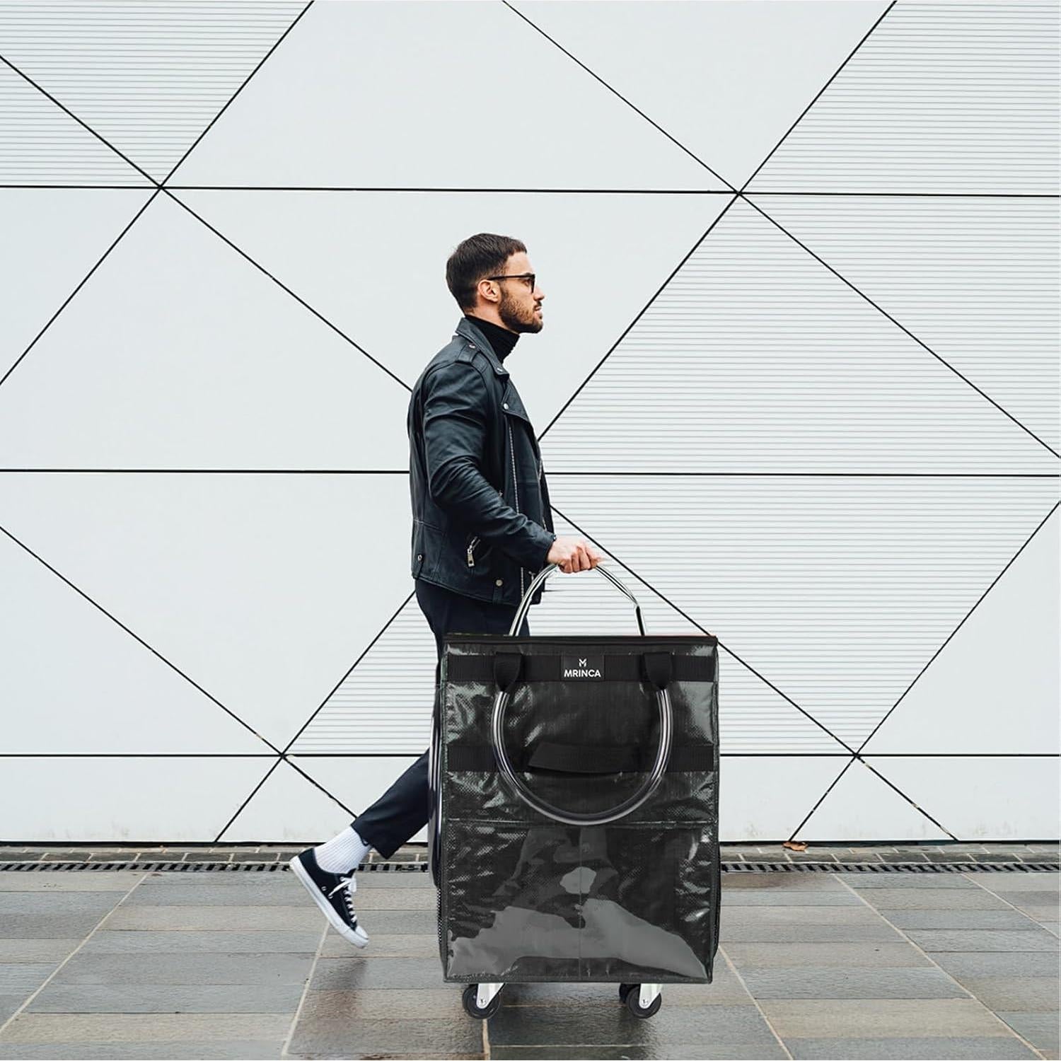 Bolsa de Compras Reutilizable con Ruedas Extra Grande Negra