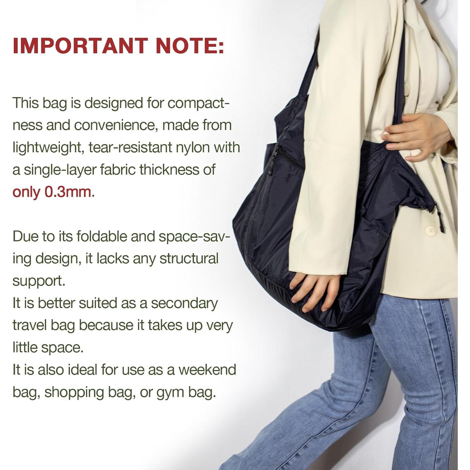 Bolsa Tote Plegable de Nailon 25L Negra - Ligera y Compacta