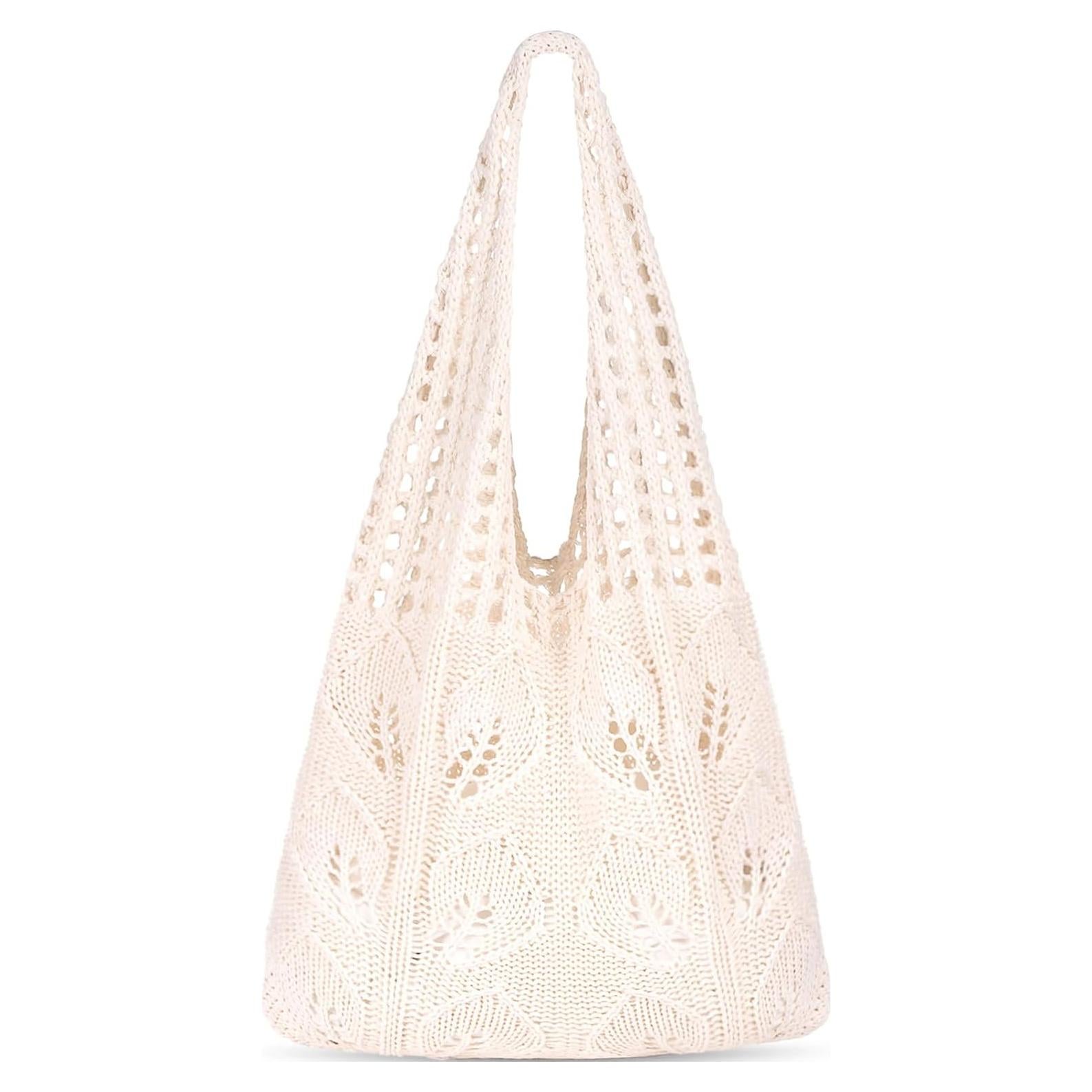 Bolsa de Playa de Crochet WantGor Crema 35x36cm Reutilizable