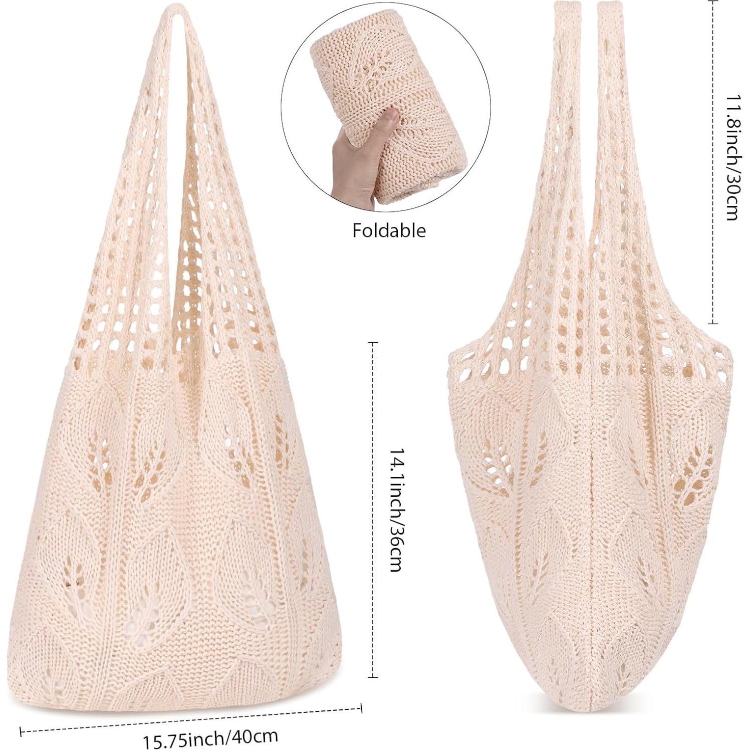 Bolsa de Playa de Crochet WantGor Crema 35x36cm Reutilizable