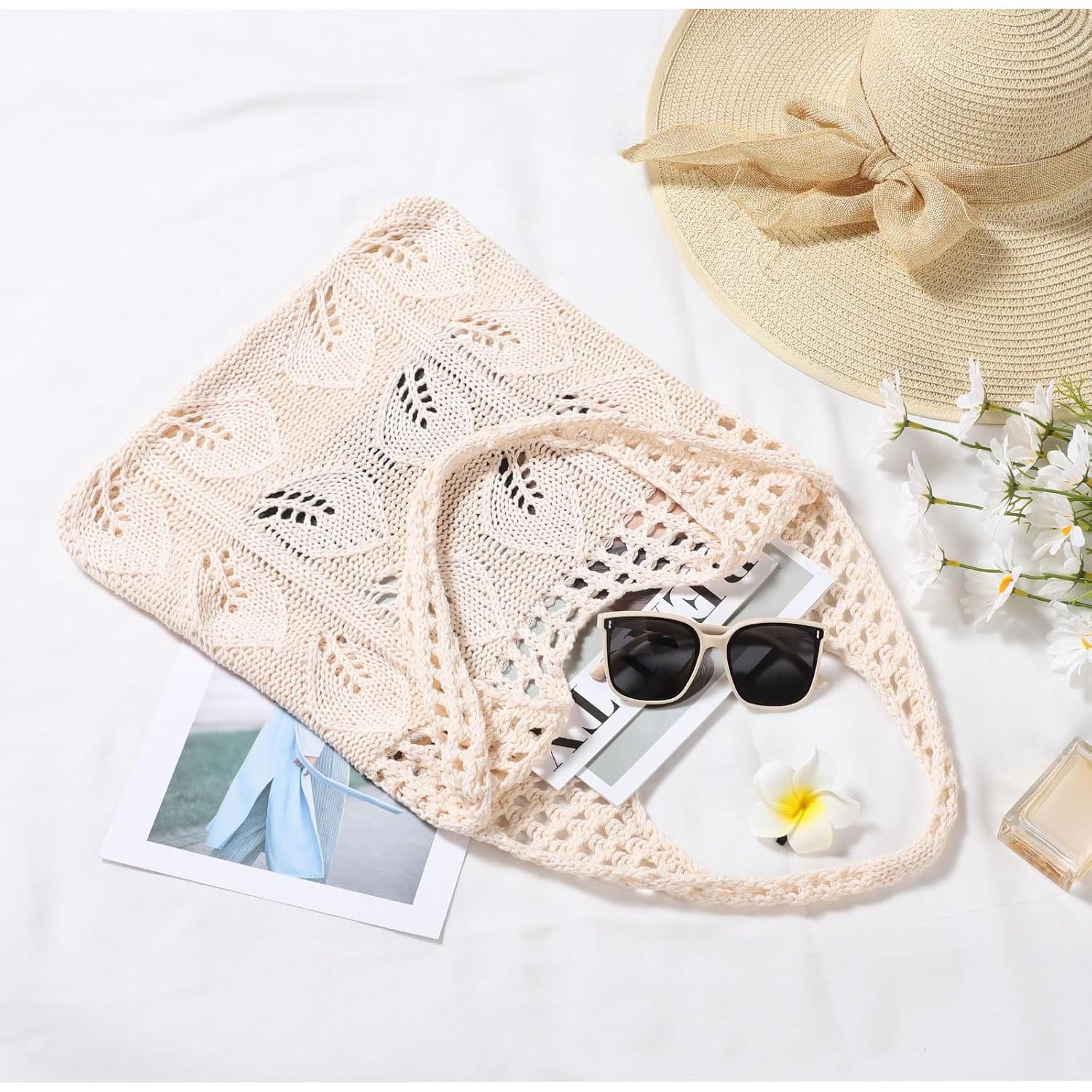 Bolsa de Playa de Crochet WantGor Crema 35x36cm Reutilizable