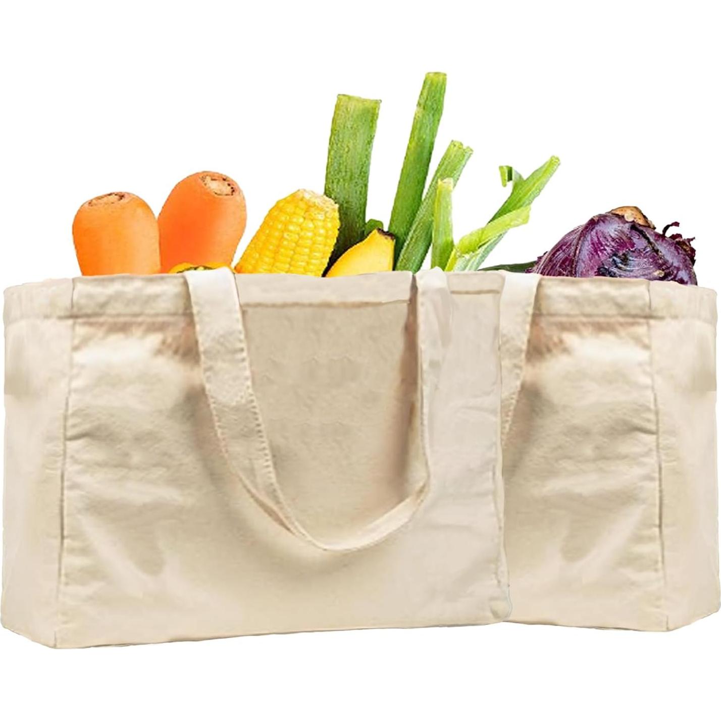 3 Piezas Bolsas de Compras Reutilizables Lona 30x20x10cm Blancas