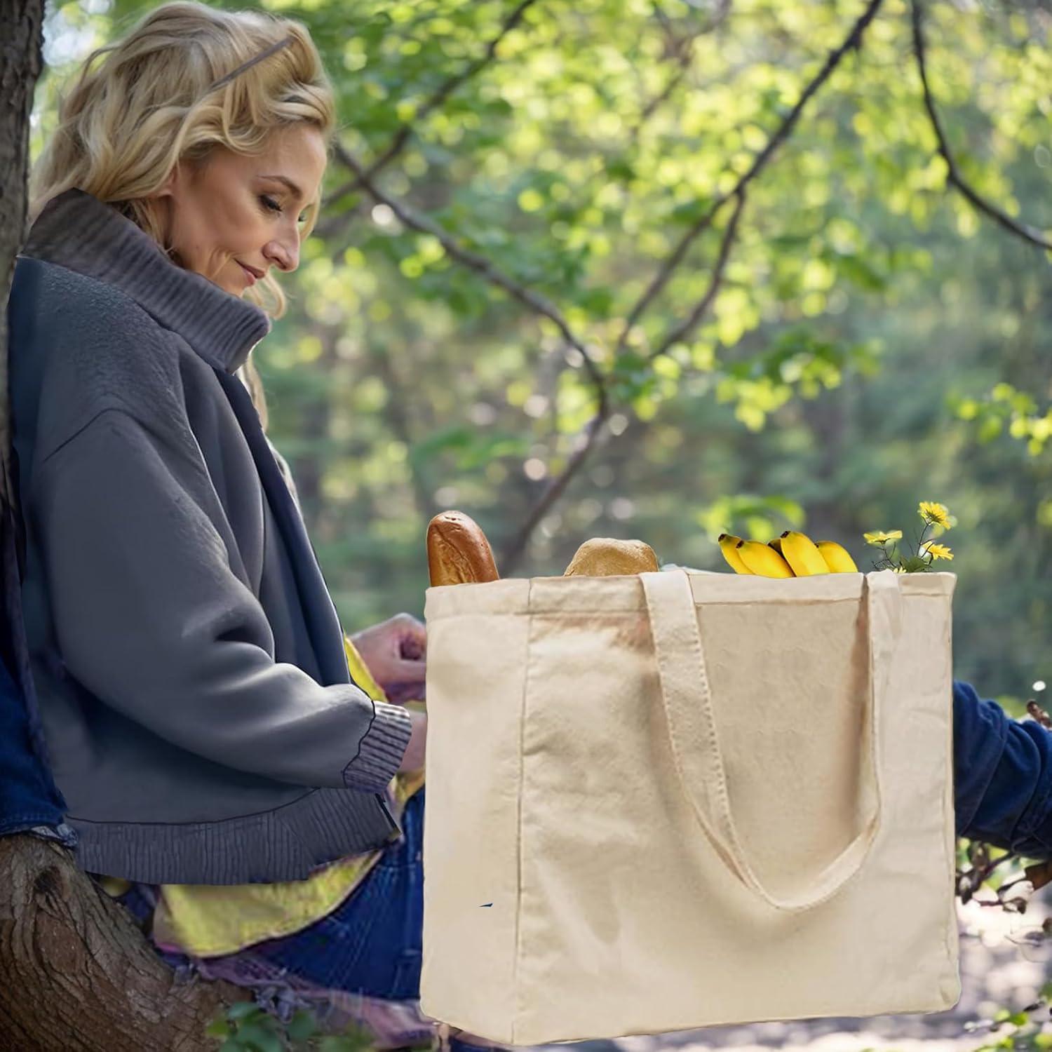 3 Piezas Bolsas de Compras Reutilizables Lona 30x20x10cm Blancas