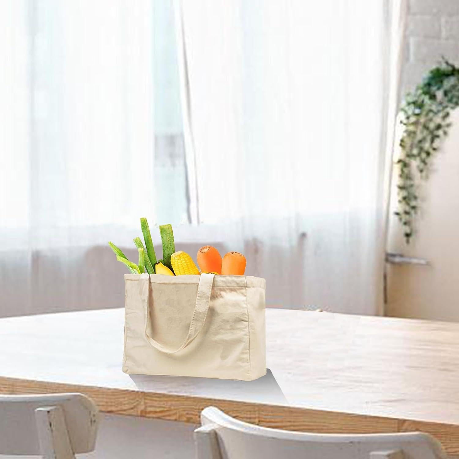 3 Piezas Bolsas de Compras Reutilizables Lona 30x20x10cm Blancas