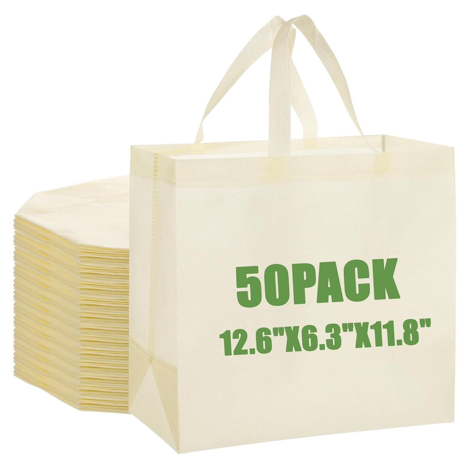 50 Bolsas de Compras Reutilizables No Tejidas Beige 32x16x30cm